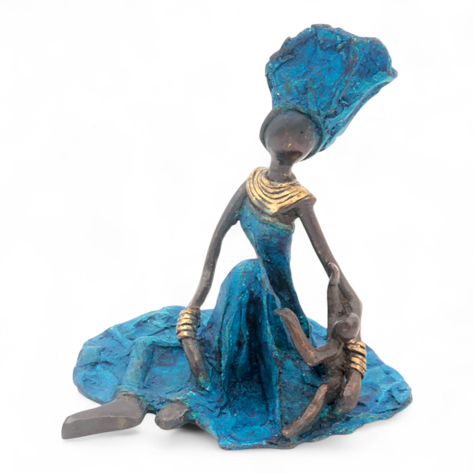 Bronze assis au sol 25 cm bleu n°8