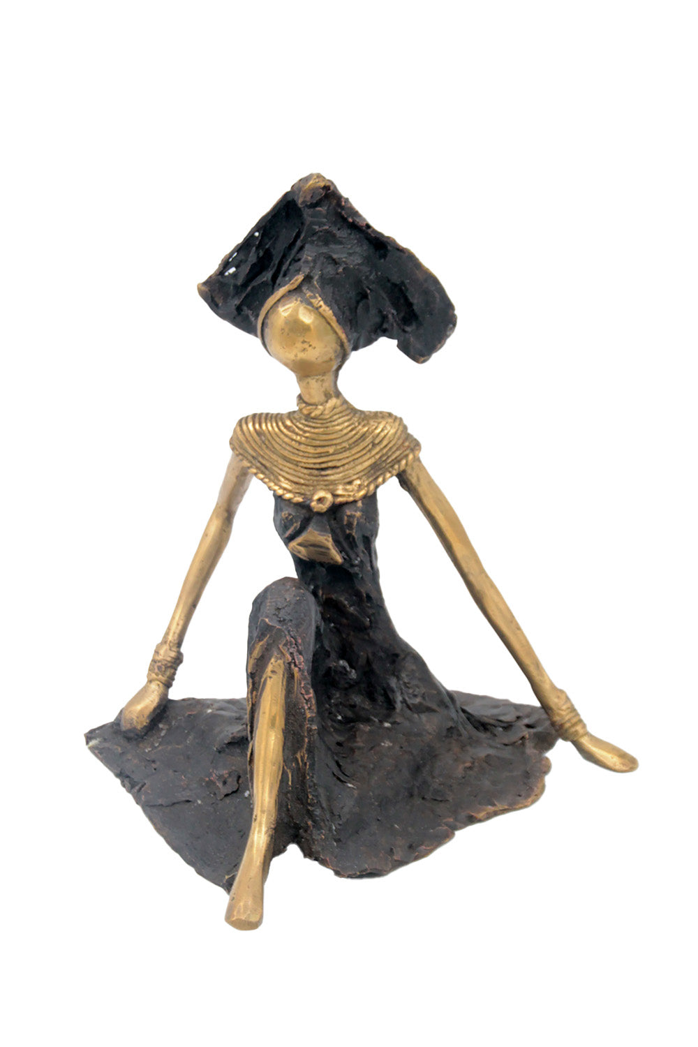 Bronze assis au sol 55 cm noir et doré n°1 Bronzes d'Afrique