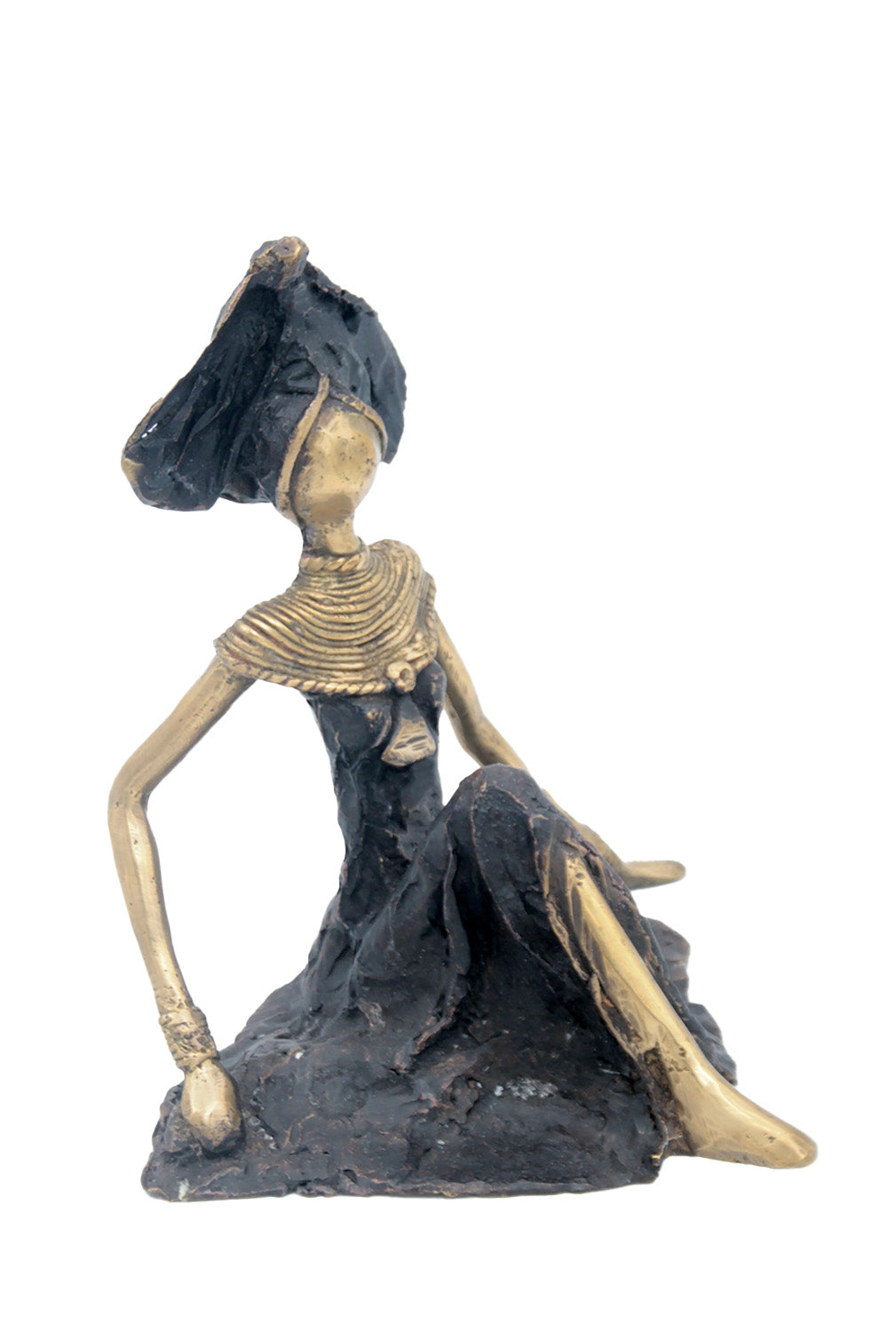 Bronze assis au sol 55 cm noir et doré n°1 Bronzes d'Afrique