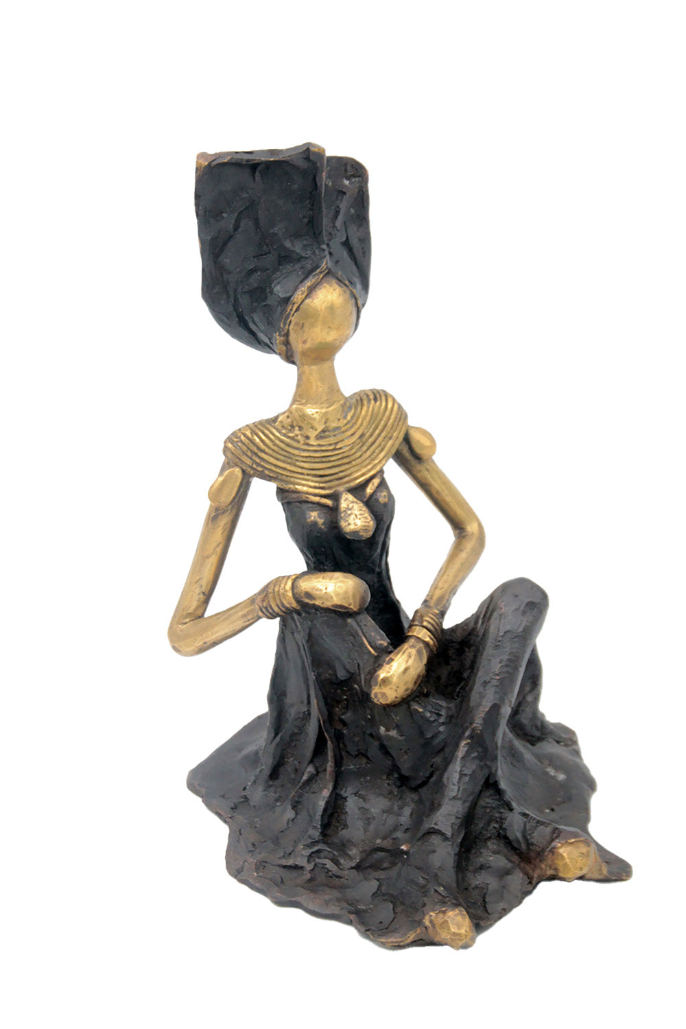 Bronze assis au sol 55 cm noir et doré n°2 Bronzes d'Afrique