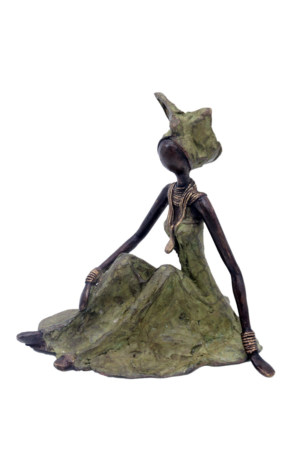 Bronze assis au sol 55 cm vert n°1 Bronzes d'Afrique