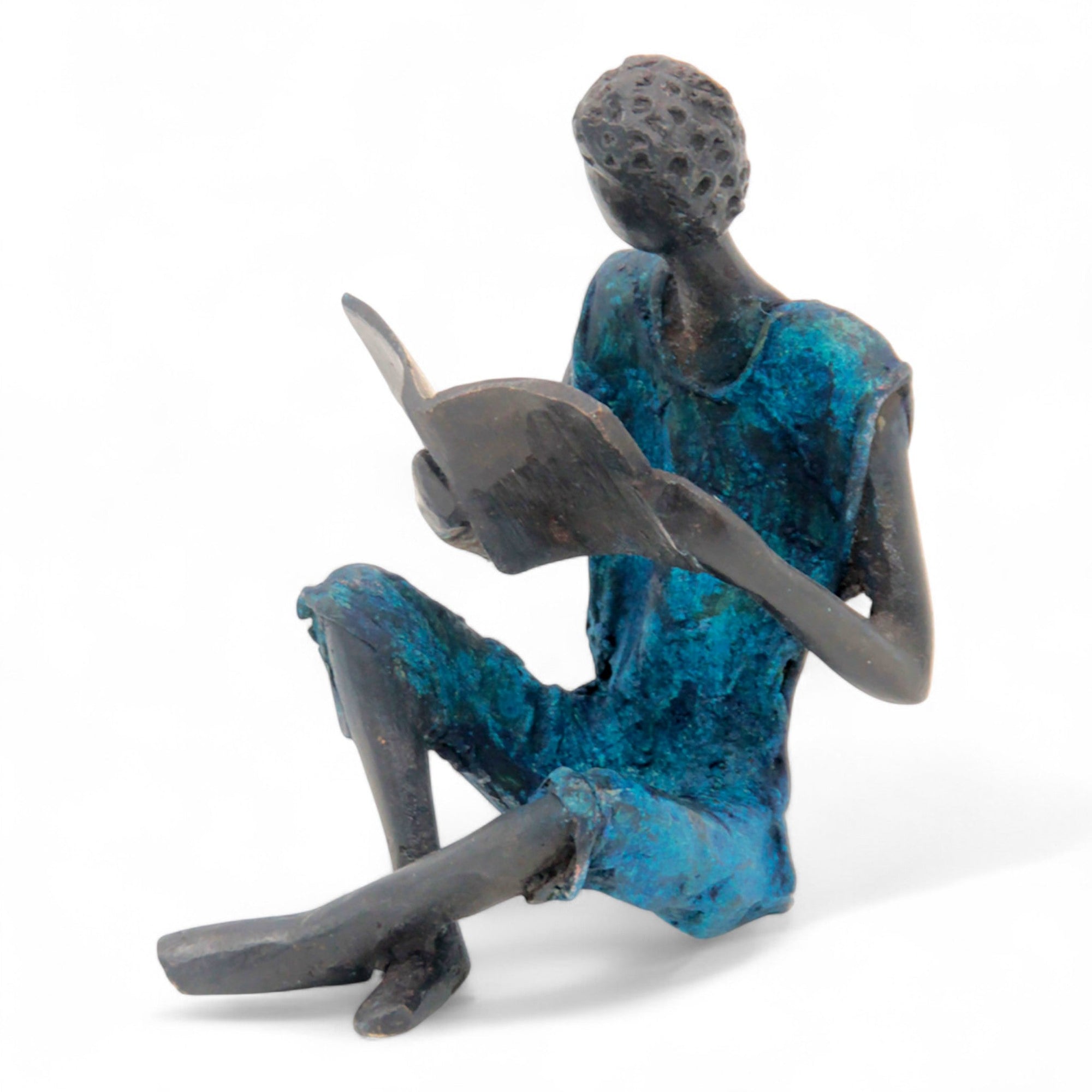 Bronze assis à poser 25 cm bleu n°5