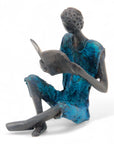 Bronze assis à poser 25 cm bleu n°5