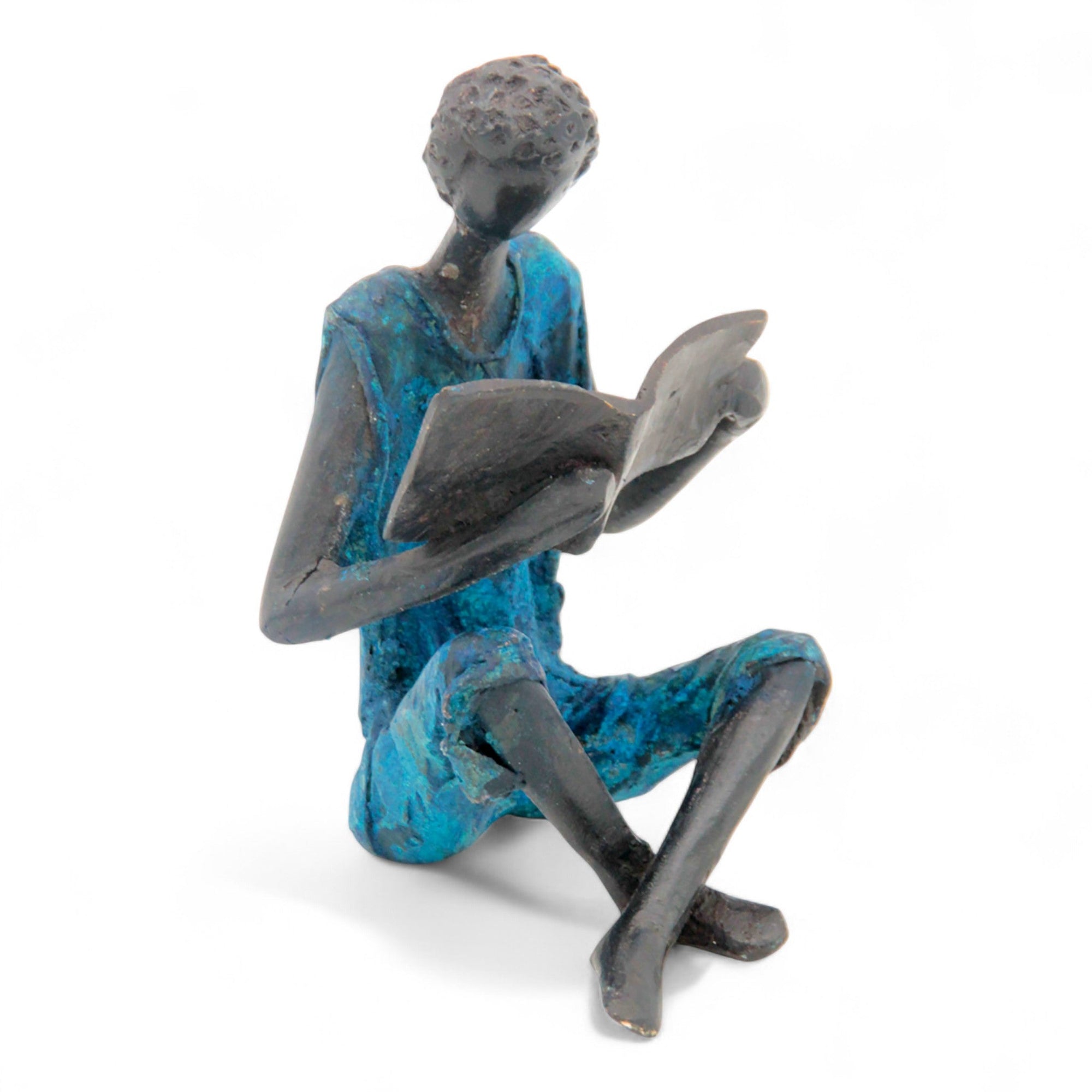 Bronze assis à poser 25 cm bleu n°5