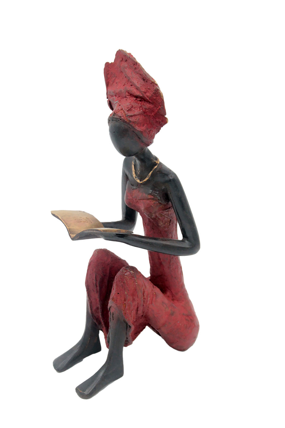 Bronze assis à poser 55 cm rouge n°3 Bronzes d'Afrique