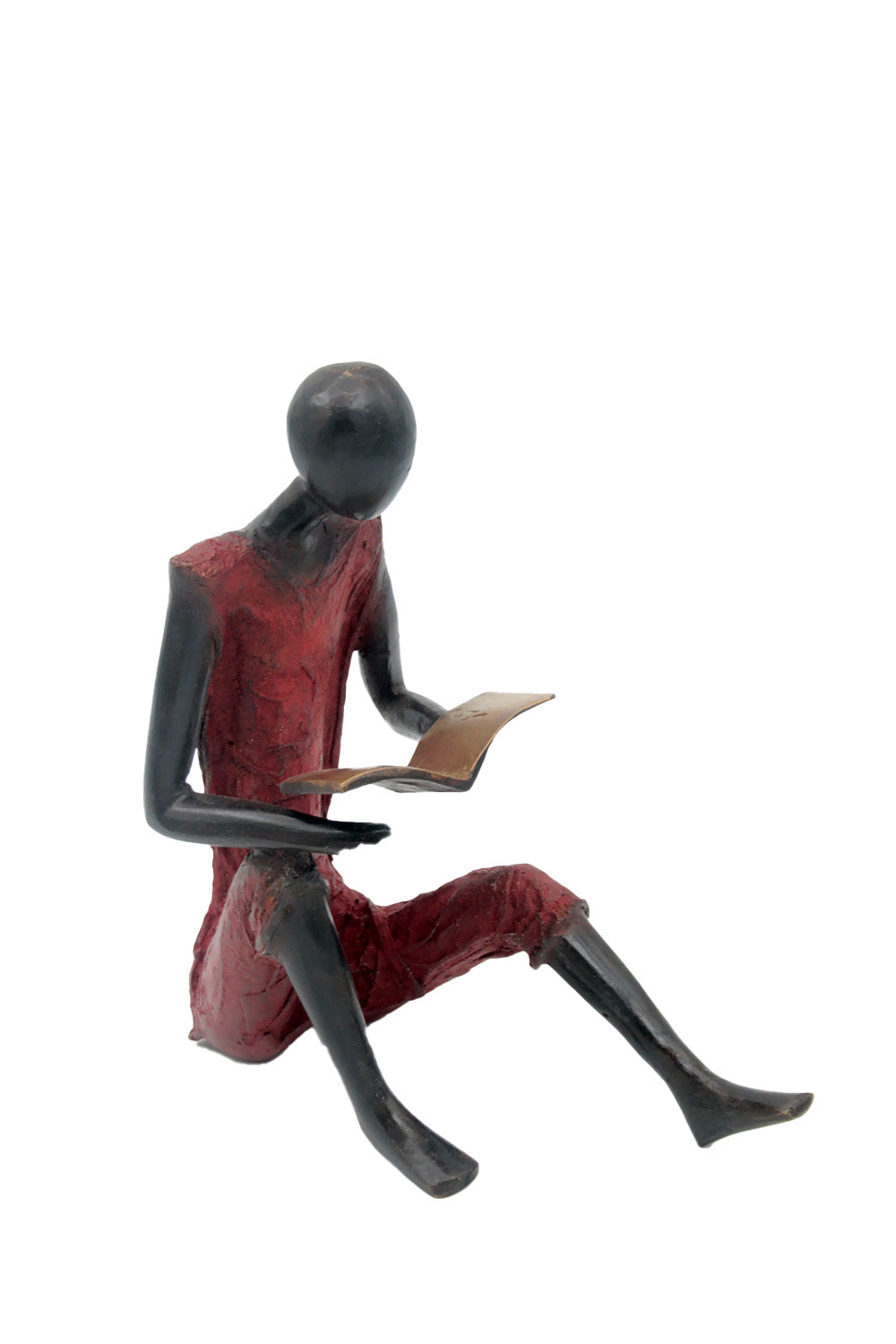 Bronze assis à poser 55 cm rouge n°4 Bronzes d'Afrique