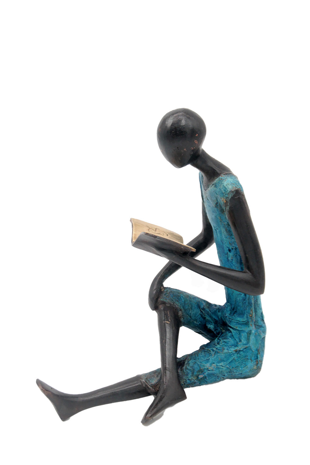 Bronze assis à poser 55 cm bleu n°1 Bronzes d'Afrique
