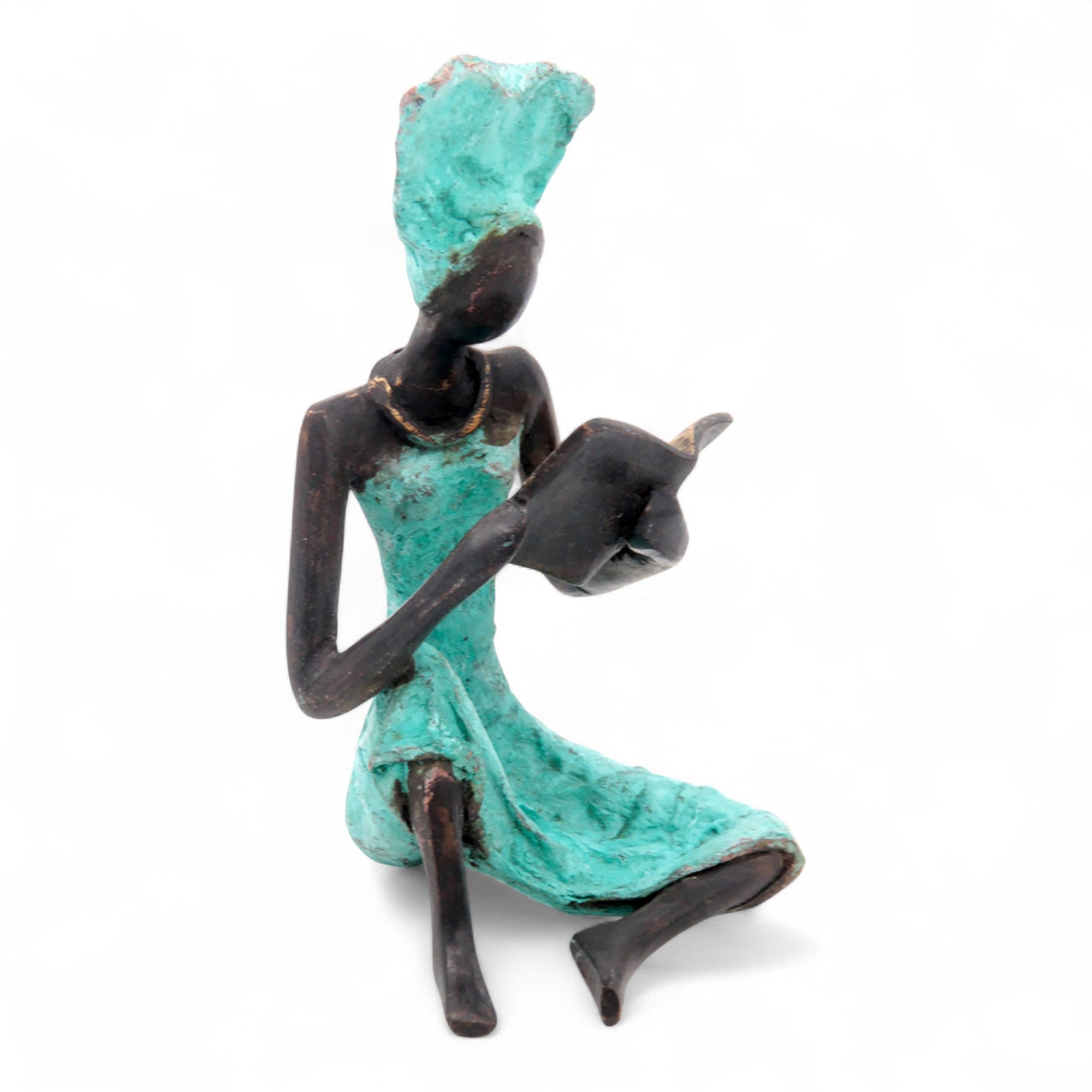 Bronze assis à poser 25 cm vert n°11