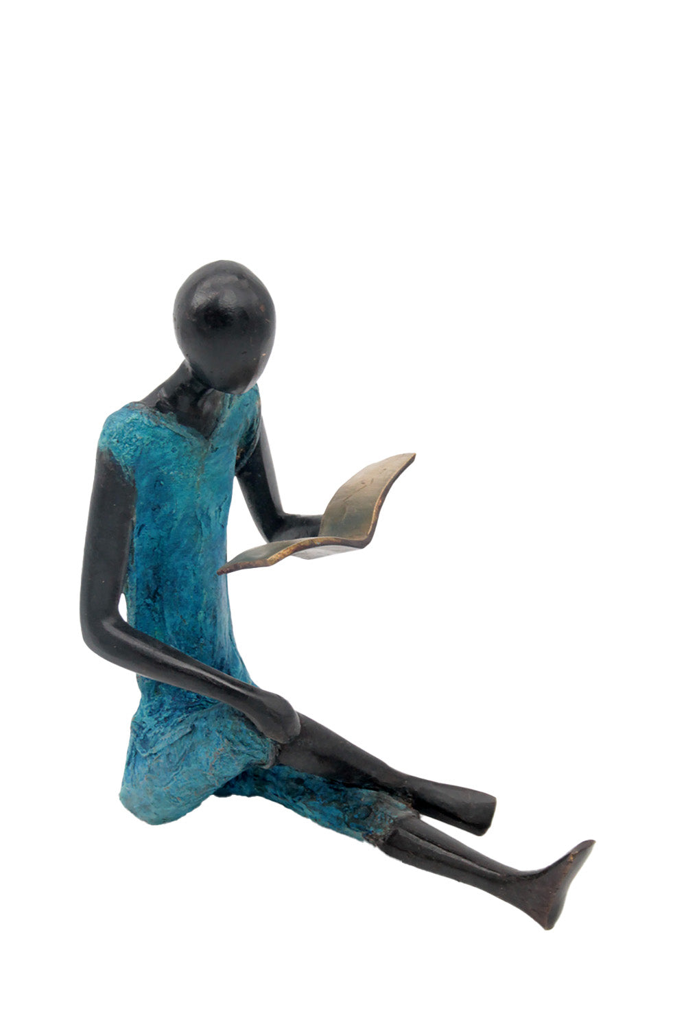 Bronze assis à poser 55 cm bleu n°1 Bronzes d'Afrique