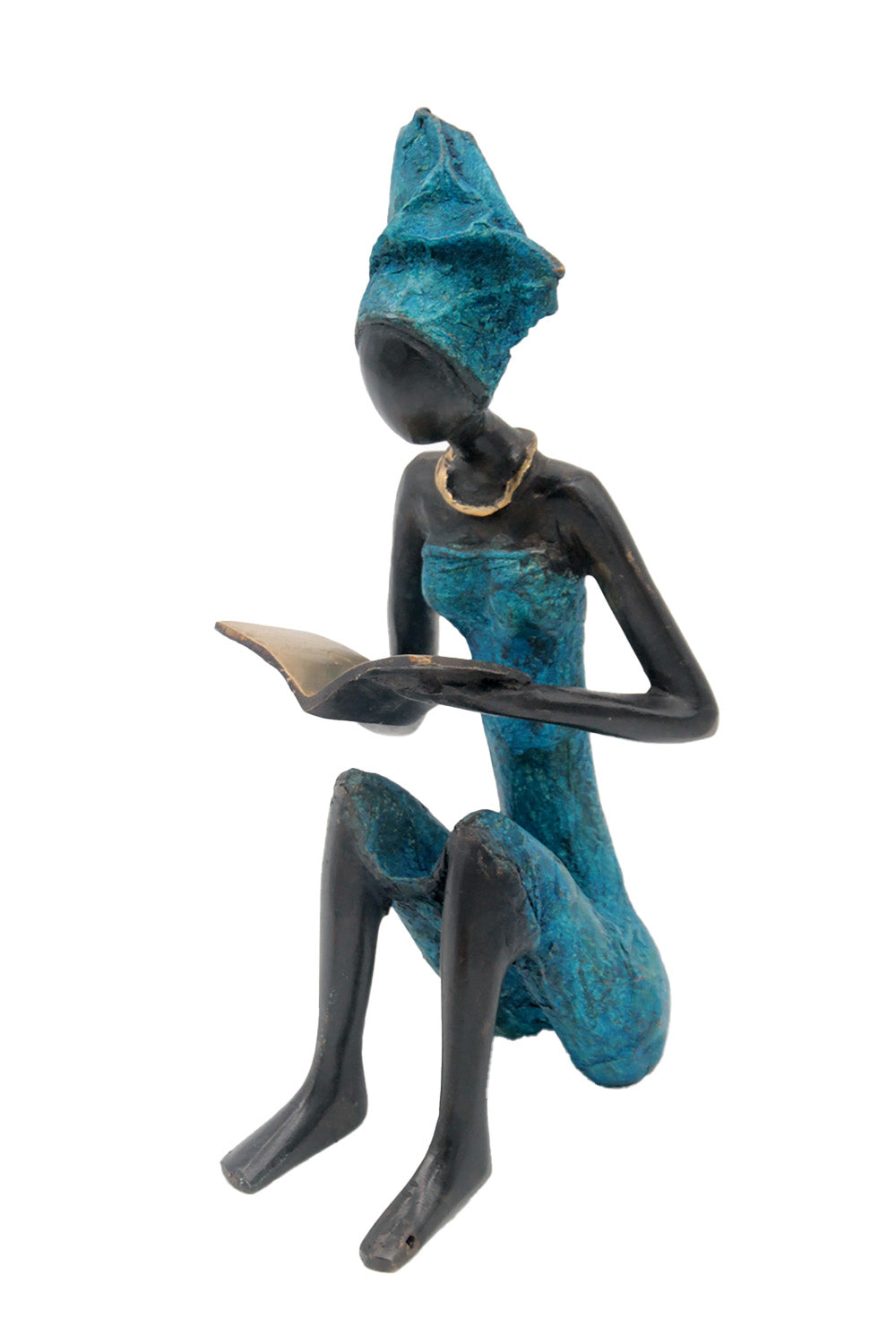 Bronze assis à poser 55 cm bleu n°2 Bronzes d'Afrique