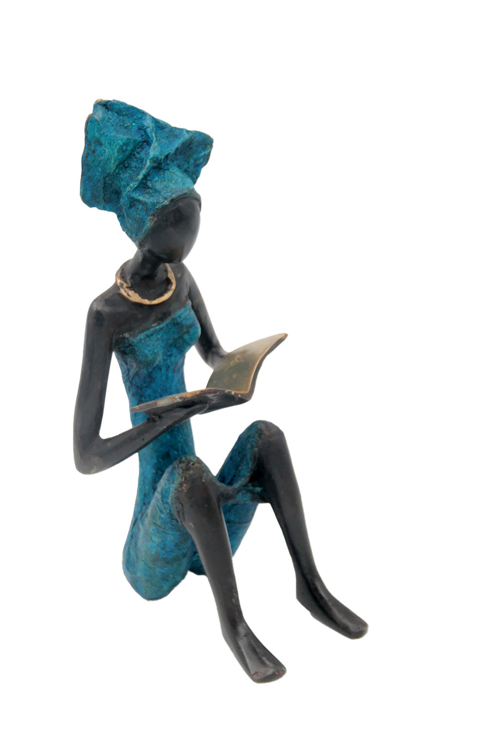 Bronze assis à poser 55 cm bleu n°2 Bronzes d'Afrique
