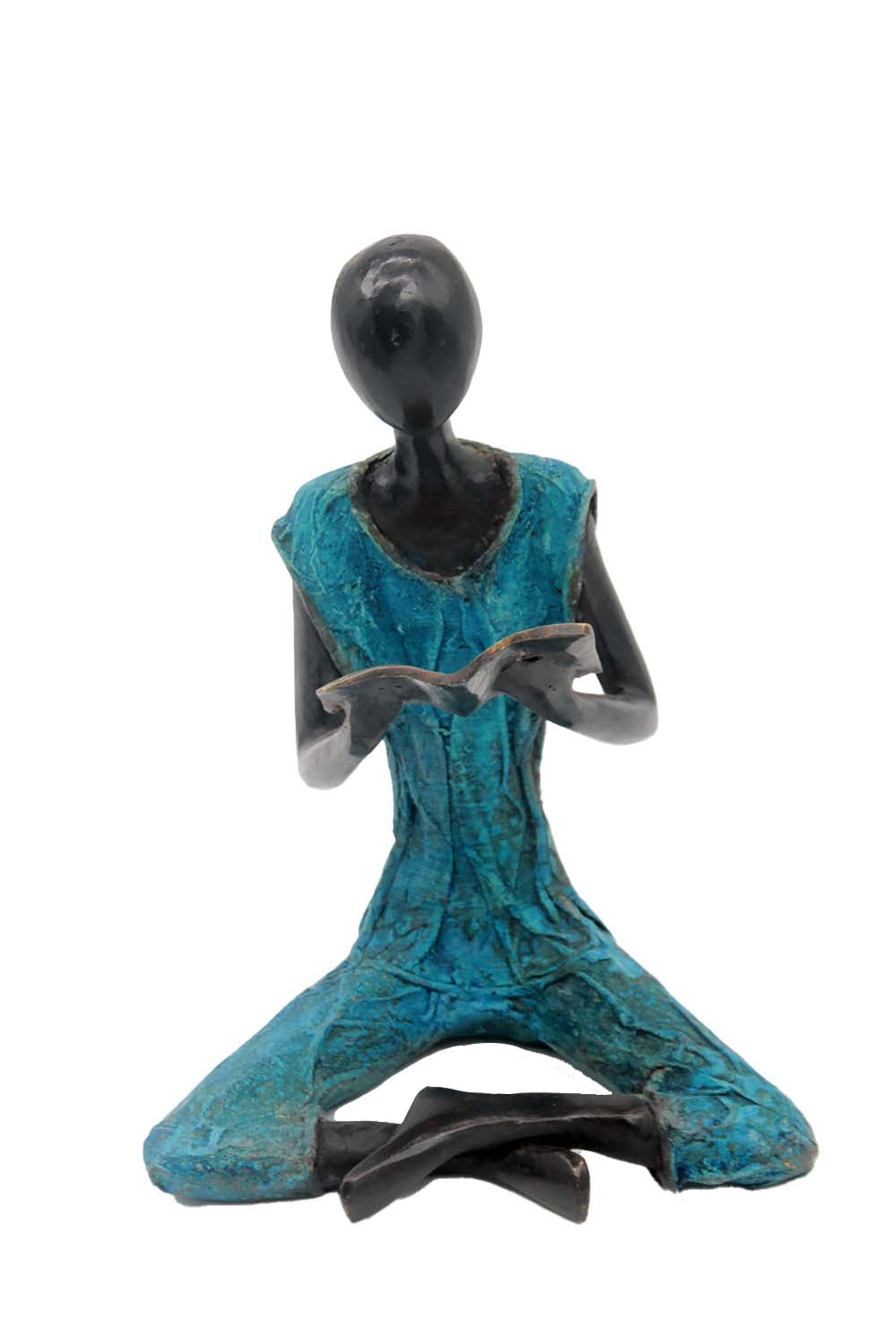 Bronze assis à poser 55 cm bleu n°3 Bronzes d'Afrique