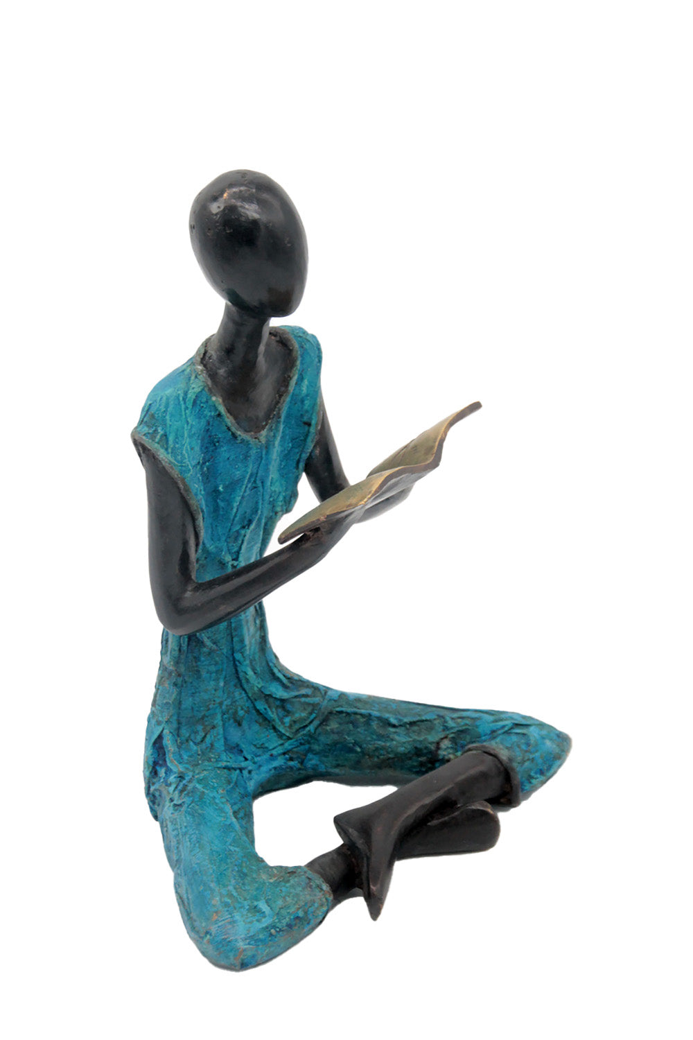Bronze assis à poser 55 cm bleu n°3 Bronzes d'Afrique
