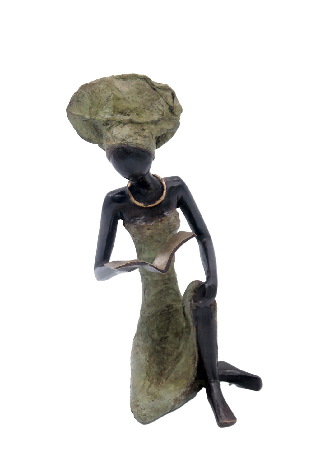 Bronze assis à poser 55 cm vert n°1 Bronzes d'Afrique