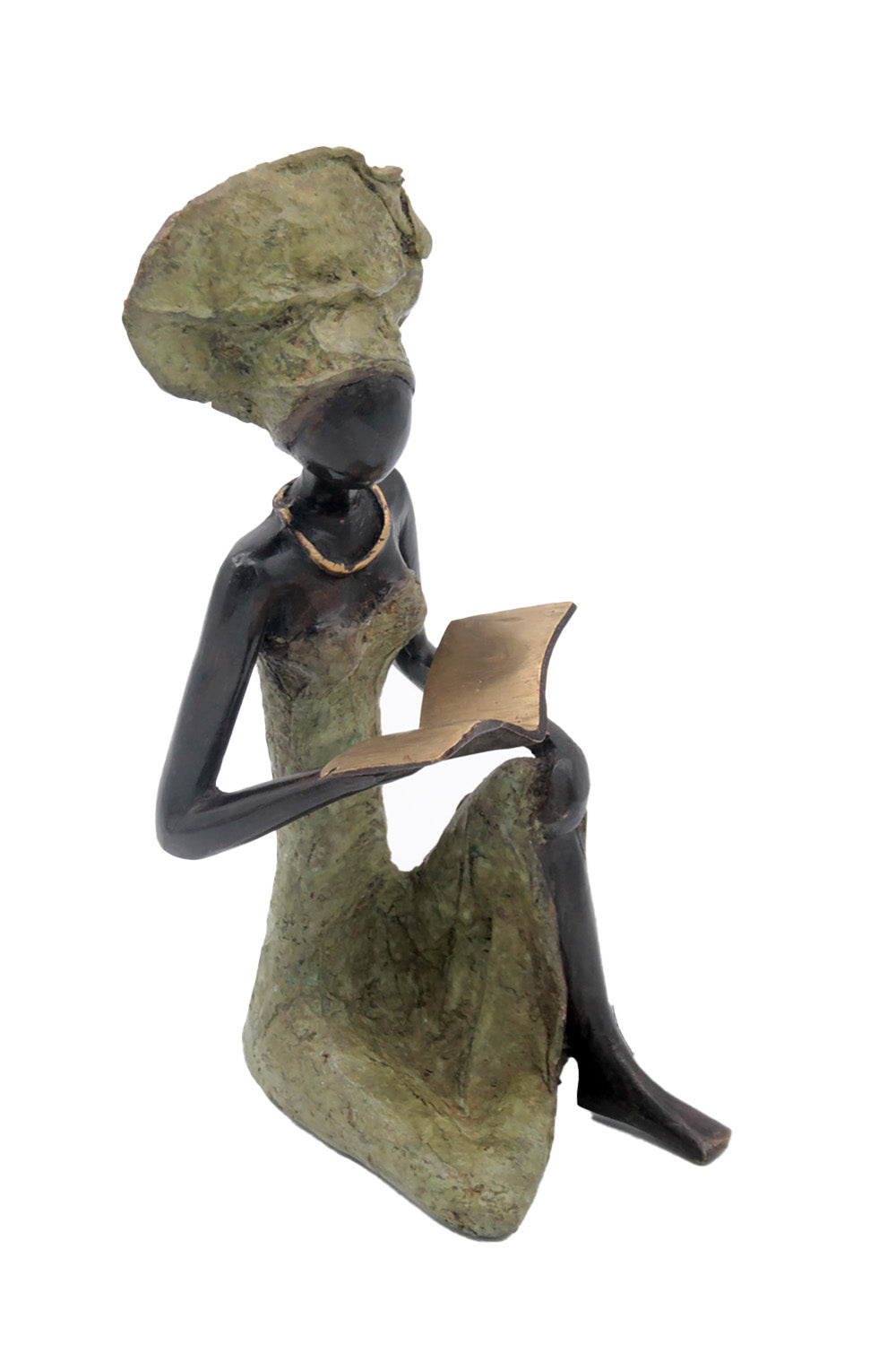 Bronze assis à poser 55 cm vert n°1 Bronzes d'Afrique