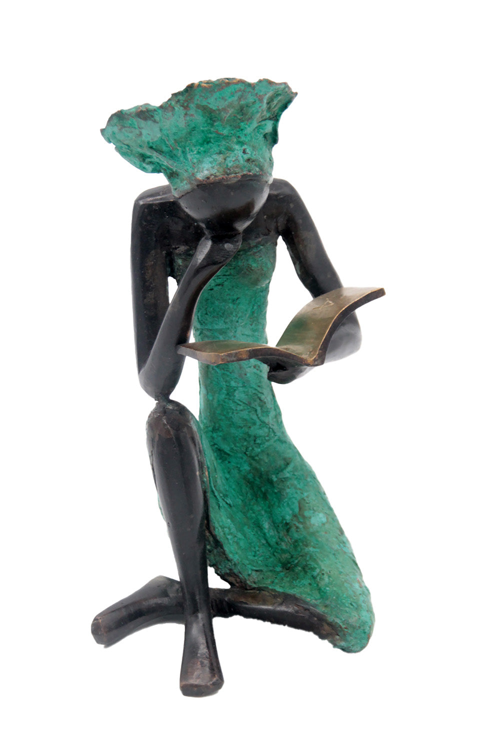 Bronze assis à poser 55 cm turquoise n°1 Bronzes d'Afrique