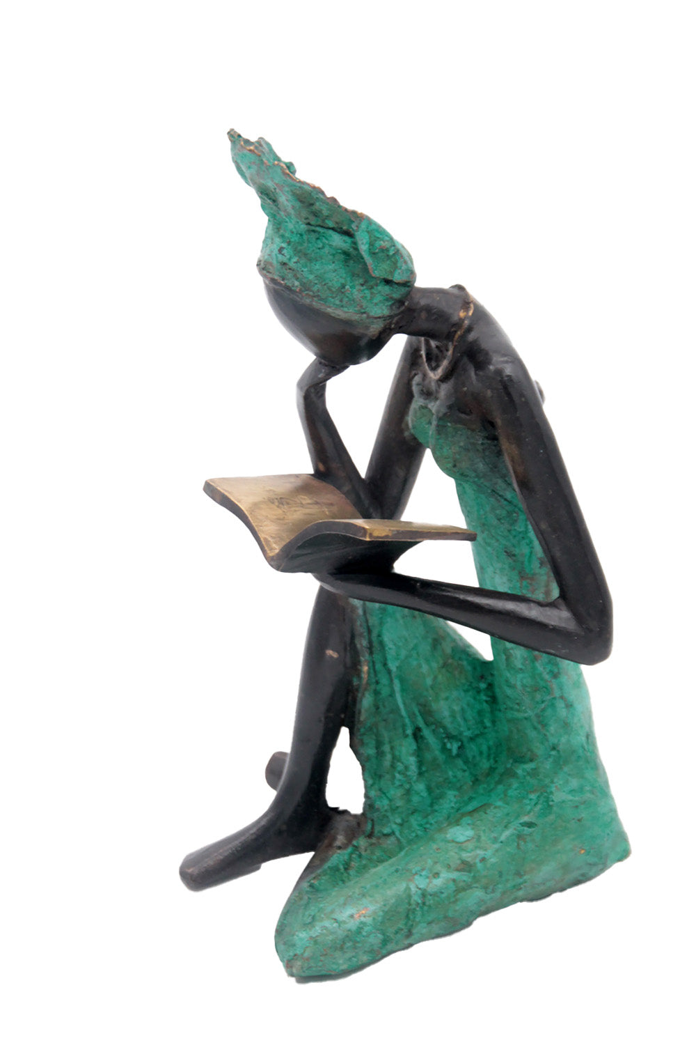Bronze assis à poser 55 cm turquoise n°1 Bronzes d'Afrique