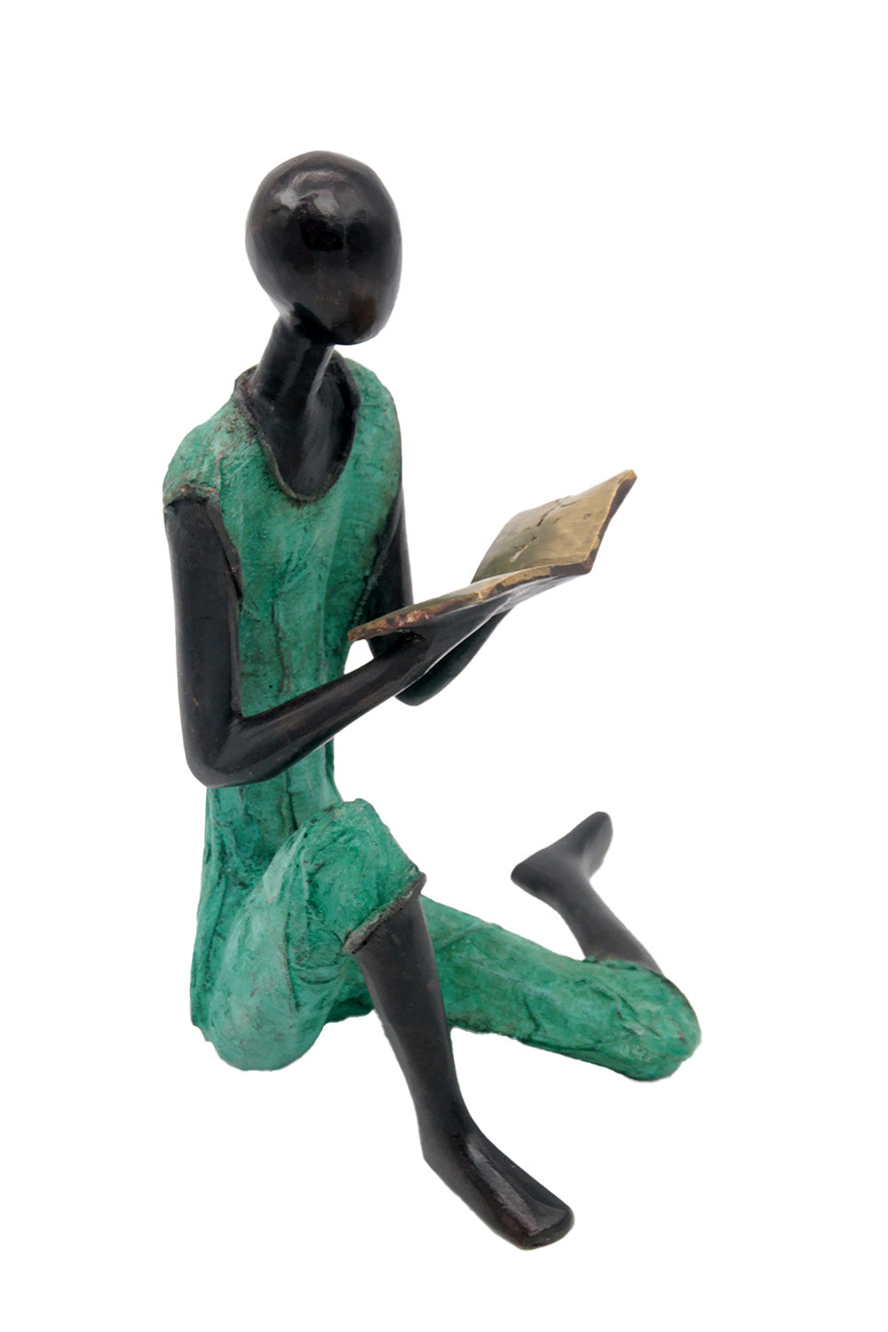 Bronze assis à poser 55 cm turquoise n°2 Bronzes d'Afrique