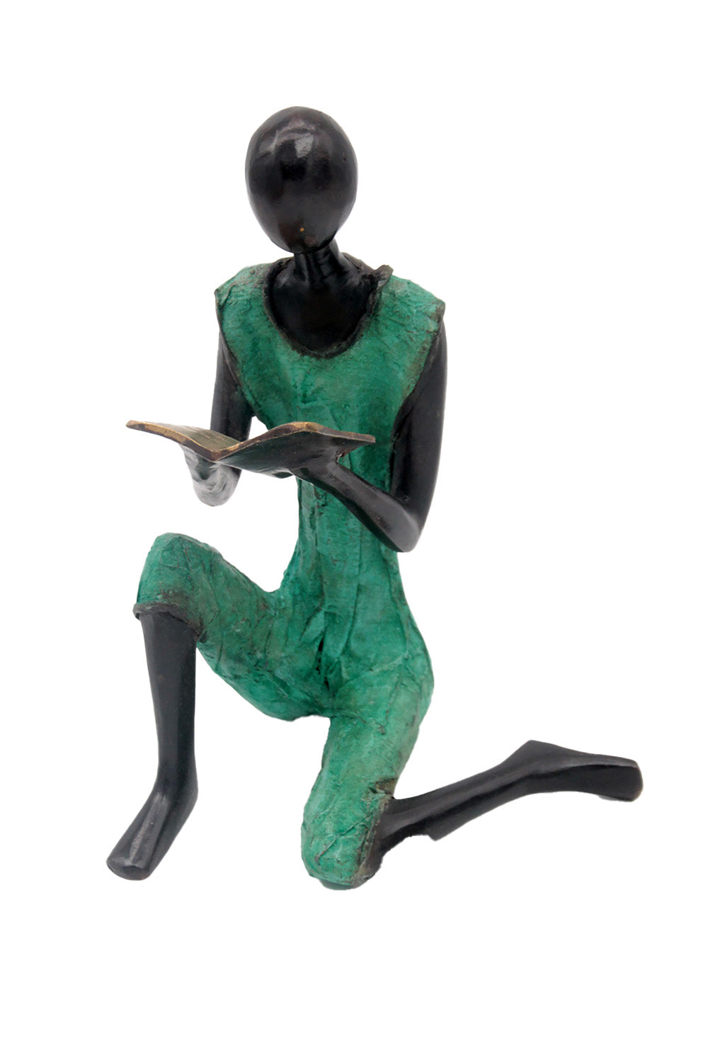 Bronze assis à poser 55 cm turquoise n°2 Bronzes d'Afrique