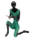 Bronze assis à poser 55 cm turquoise n°2 Bronzes d'Afrique