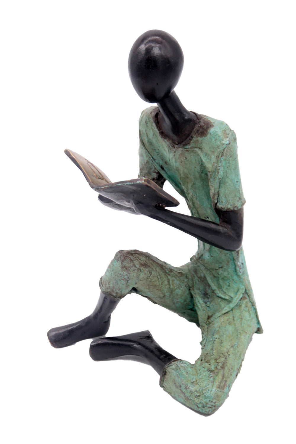 Bronze assis à poser 55 cm turquoise n°3 Bronzes d'Afrique
