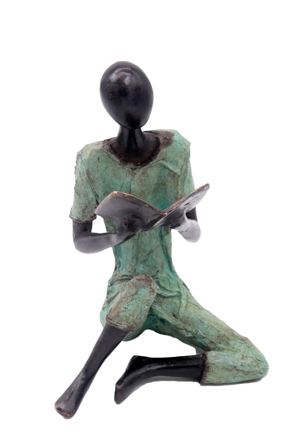 Bronze assis à poser 55 cm turquoise n°3 Bronzes d'Afrique