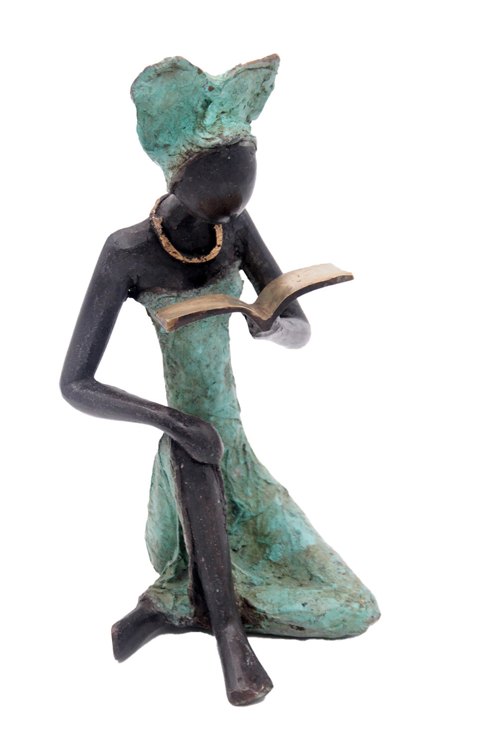 Bronze assis à poser 55 cm turquoise n°4 Bronzes d'Afrique