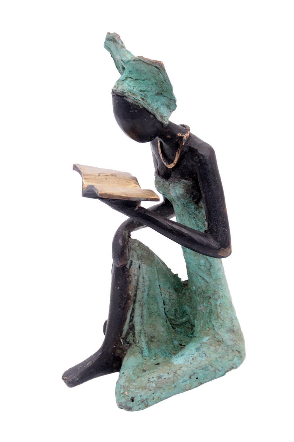 Bronze assis à poser 55 cm turquoise n°4 Bronzes d'Afrique