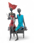 Bronze couple assis 20 cm rouge & bleu n°2