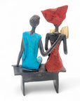 Bronze couple assis 20 cm rouge & bleu n°2