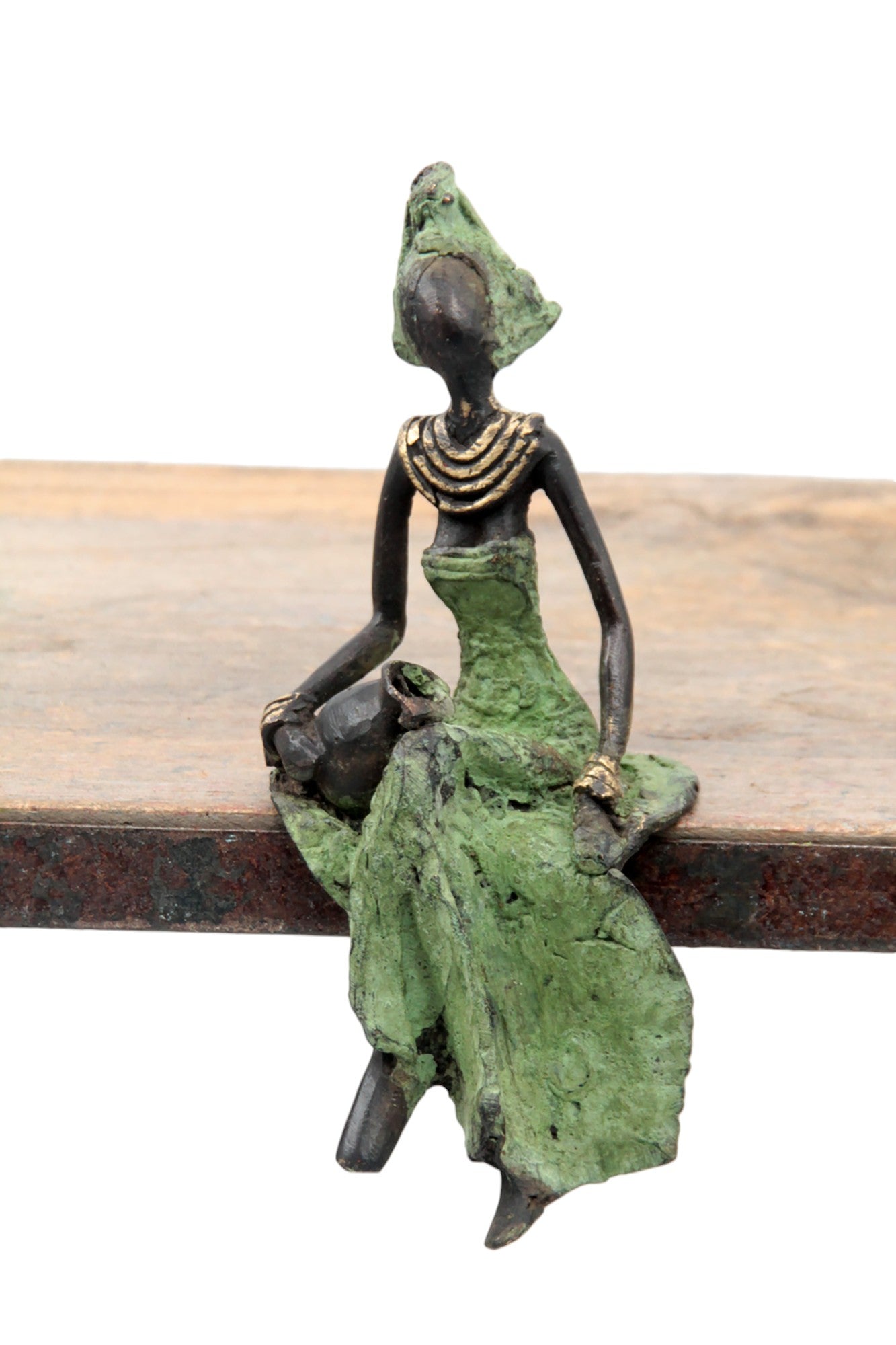 Bronze assis 15 cm vert n°15