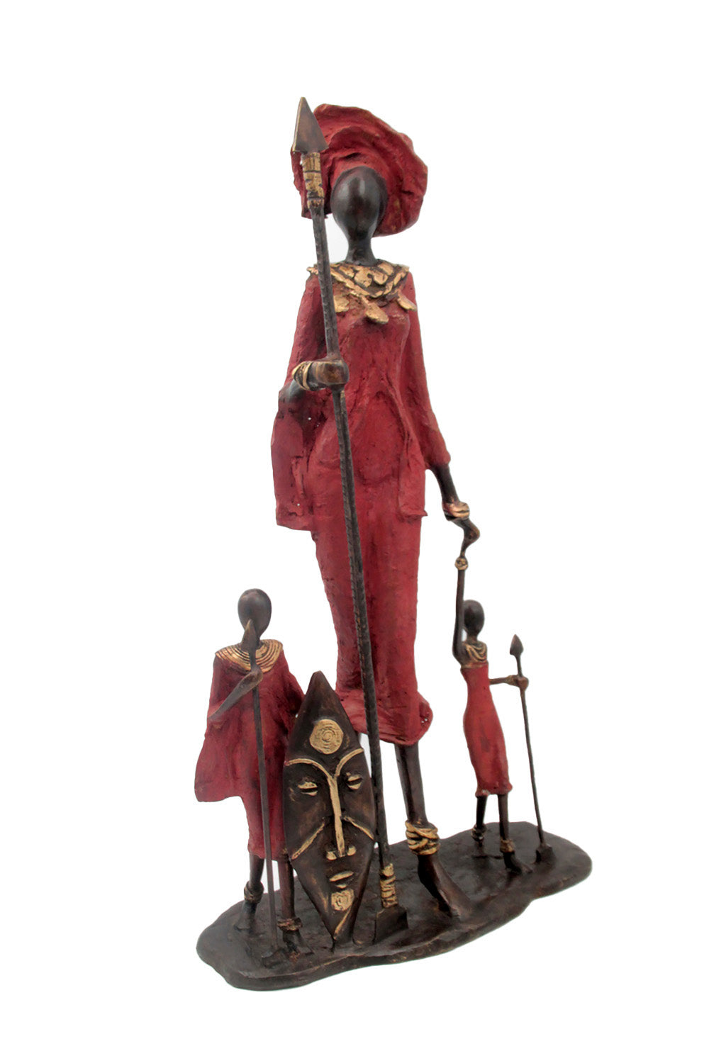Famille Massaï 50 cm rouge n°1 Bronzes d'Afrique