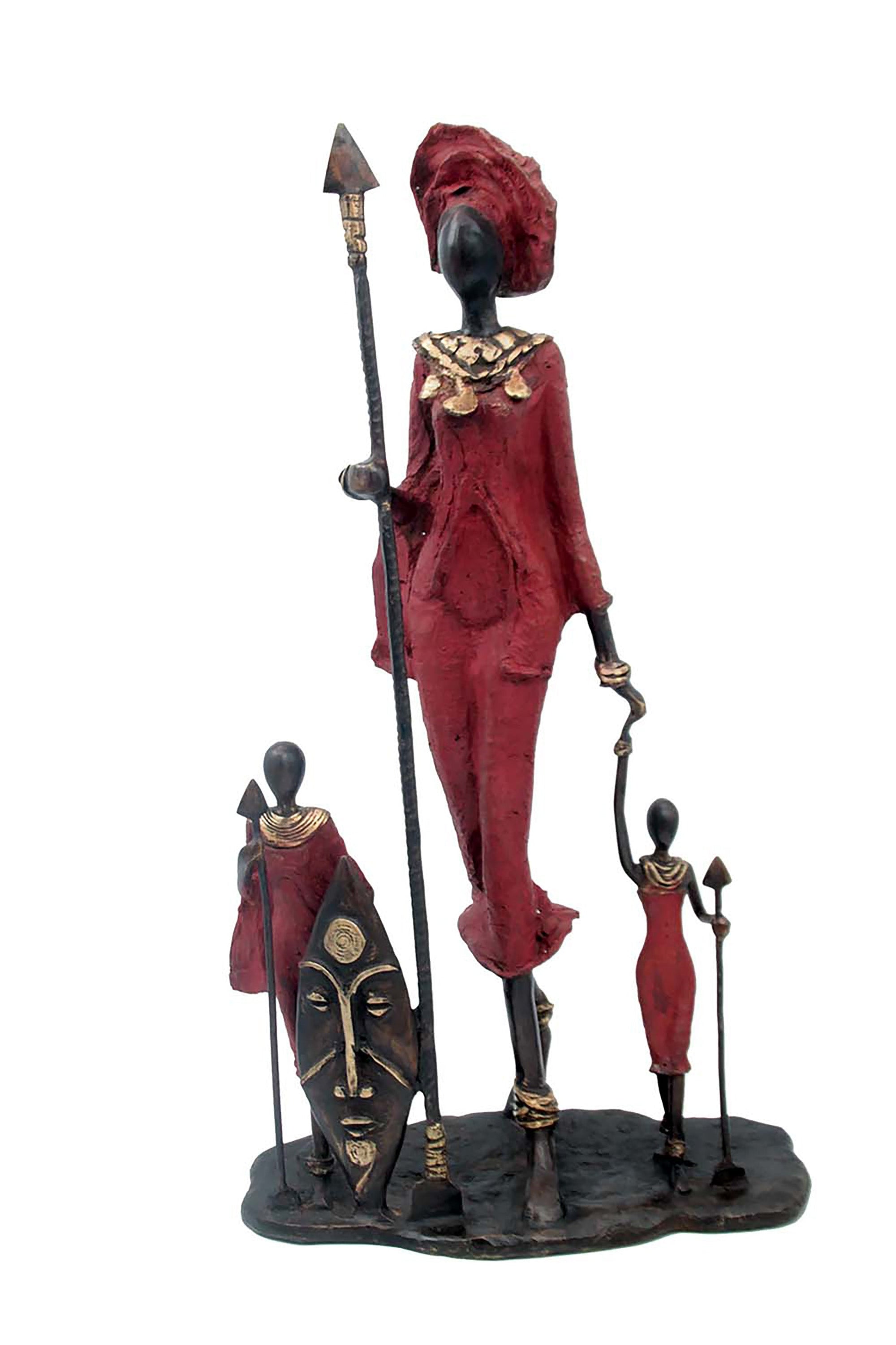 Famille Massaï 50 cm rouge n°1 Bronzes d'Afrique