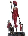 Famille Massaï 50 cm rouge n°1 Bronzes d'Afrique