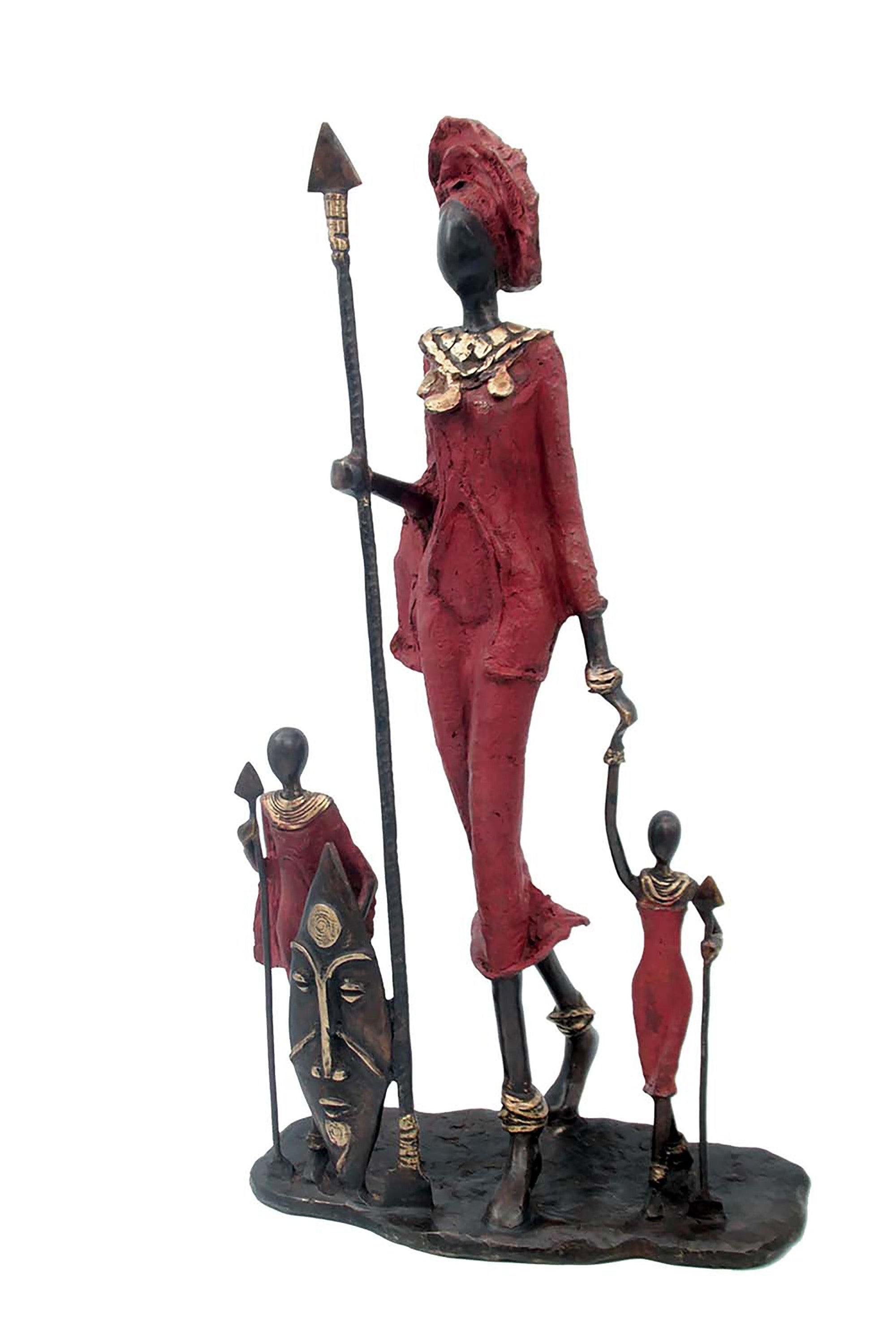 Famille Massaï 50 cm rouge n°1 Bronzes d'Afrique