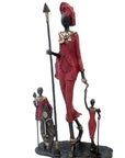 Famille Massaï 50 cm rouge n°1 Bronzes d'Afrique
