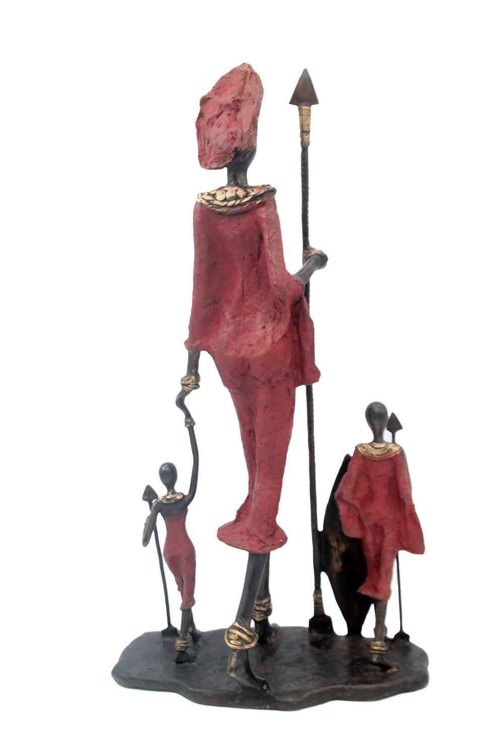 Famille Massaï 50 cm rouge n°1 Bronzes d'Afrique