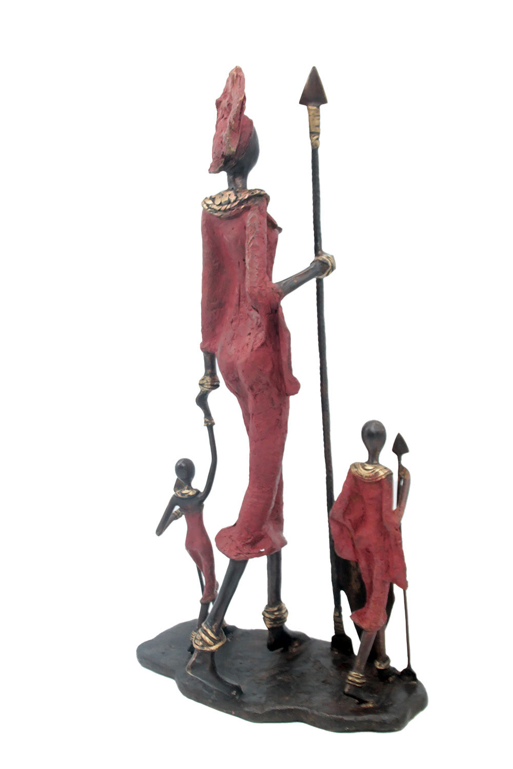 Famille Massaï 50 cm rouge n°1 Bronzes d'Afrique