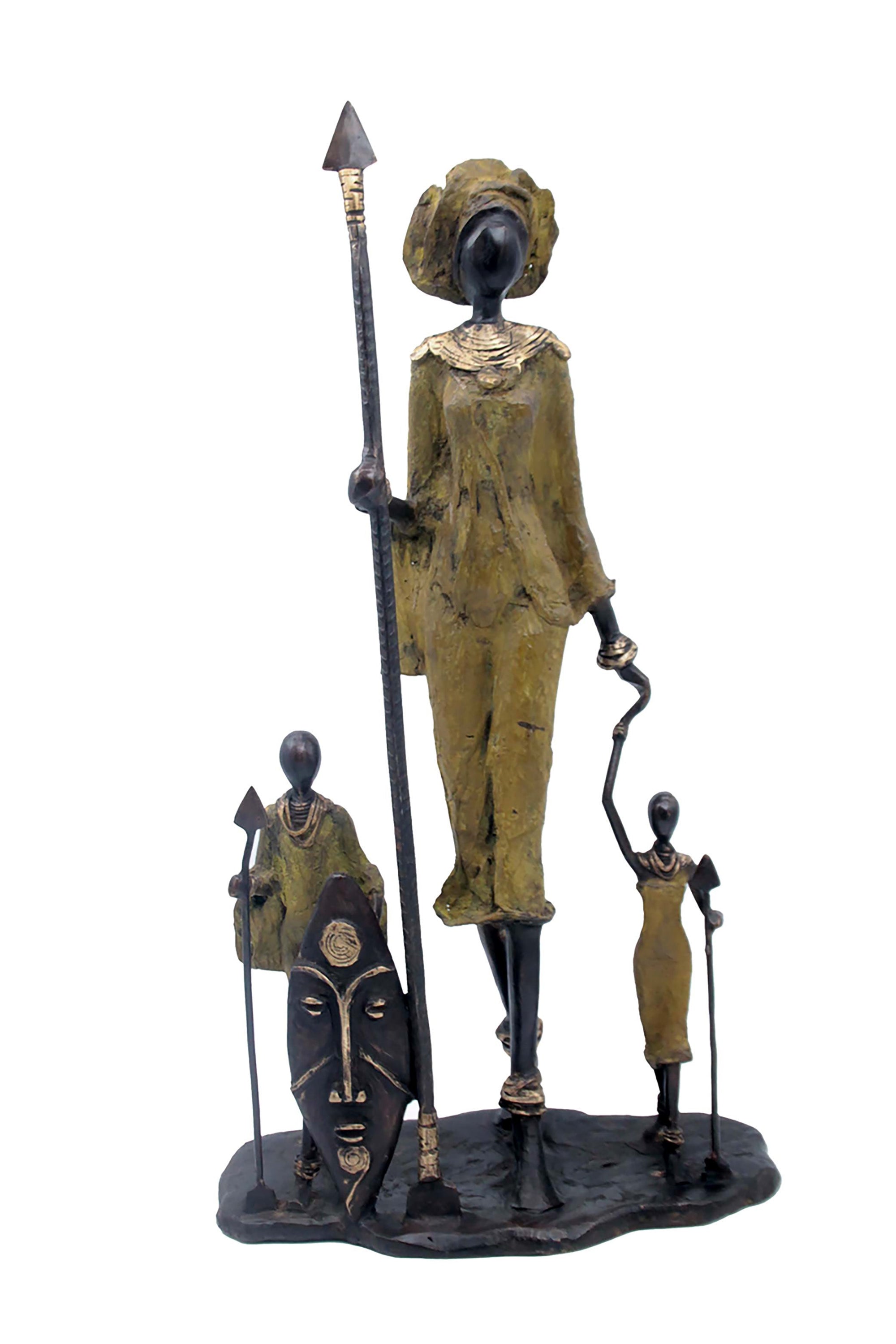 Famille Massaï 50 cm verte n°1 Bronzes d'Afrique