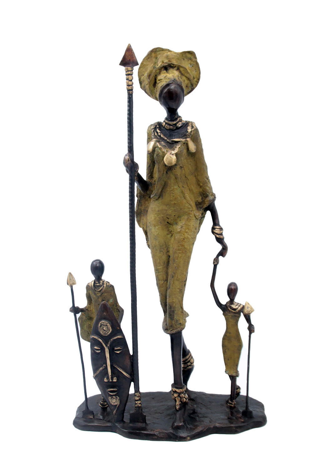 Famille Massaï 50 cm verte n°2 Bronzes d'Afrique