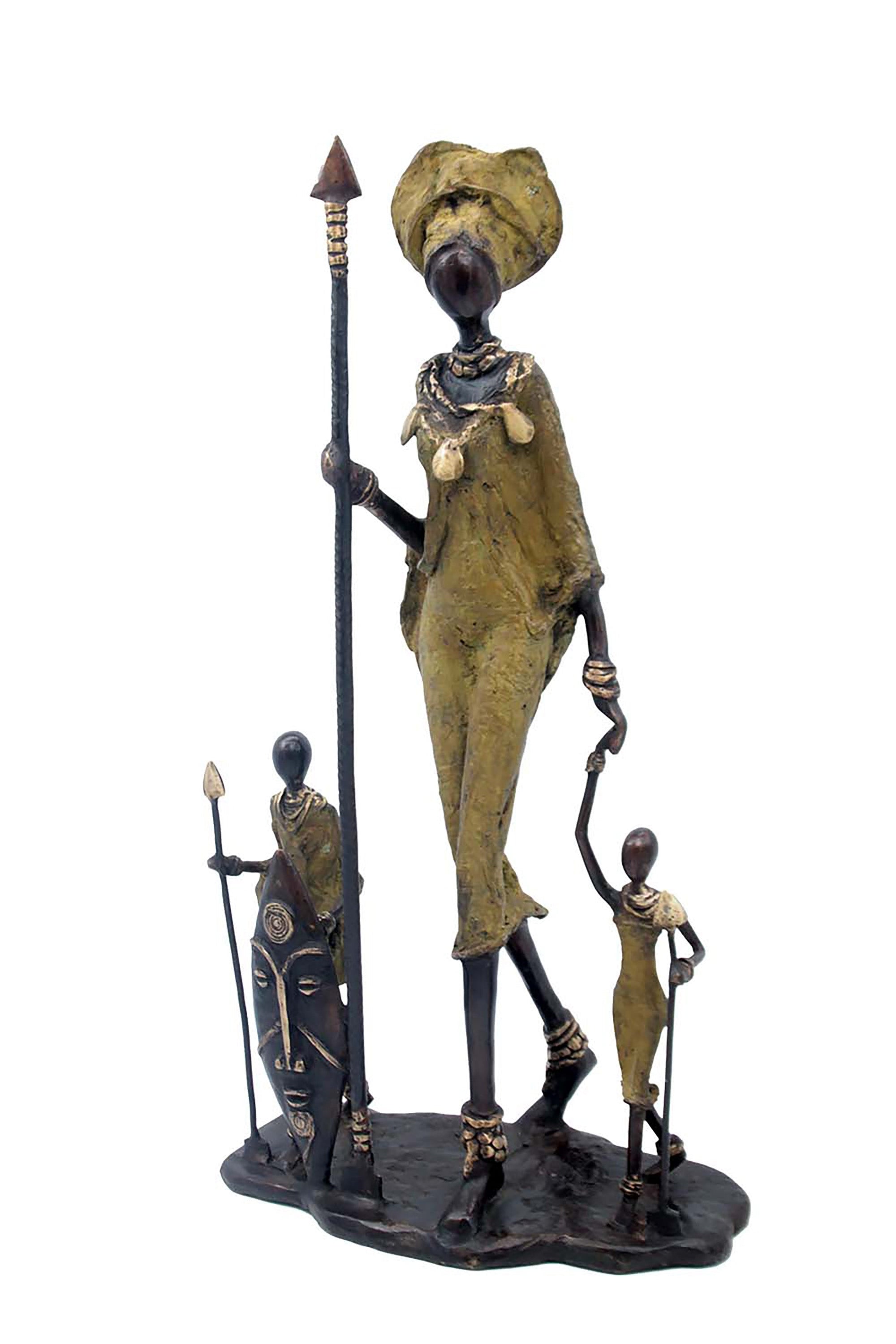 Famille Massaï 50 cm verte n°2 Bronzes d'Afrique