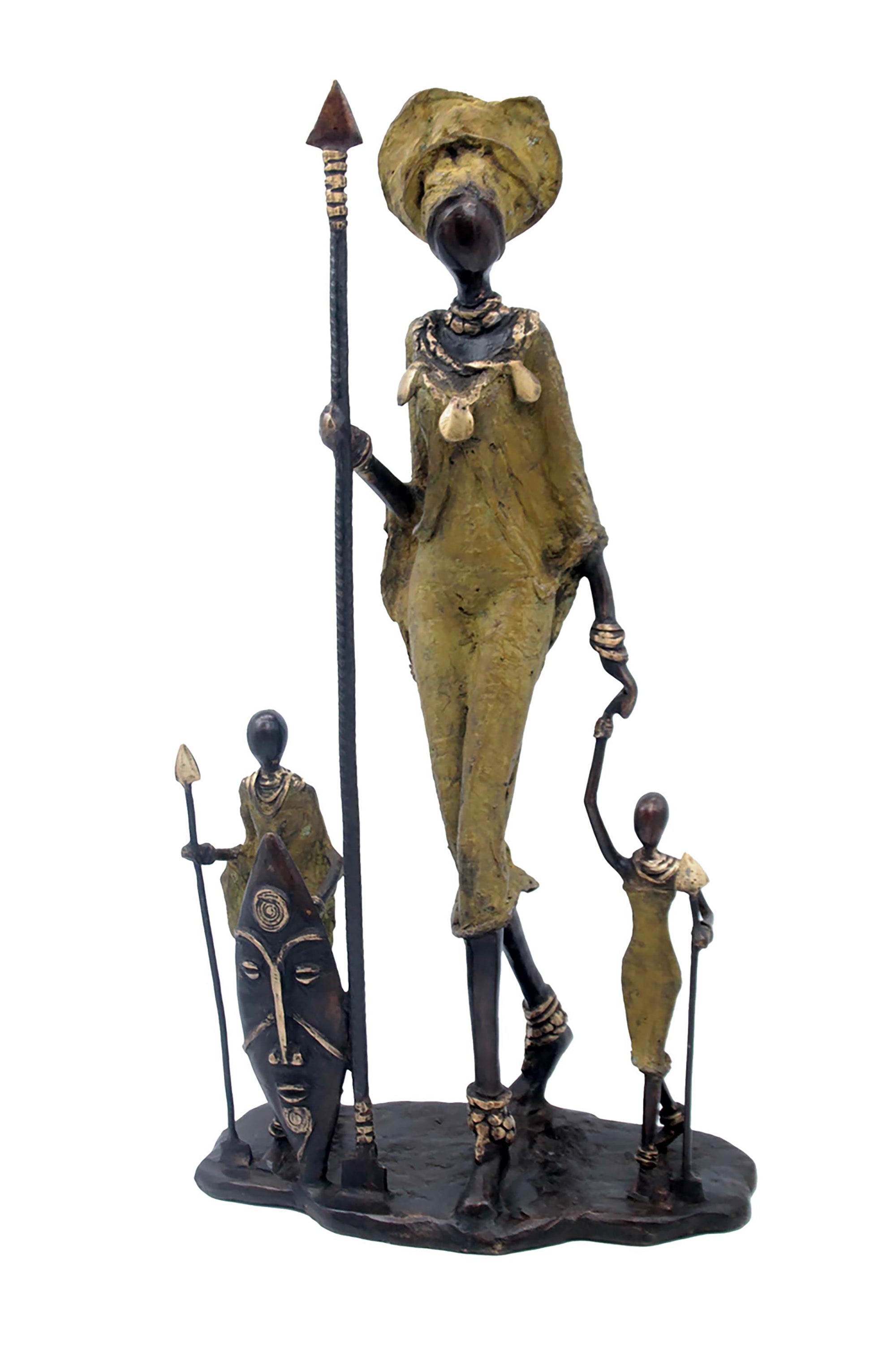 Famille Massaï 50 cm verte n°2 Bronzes d'Afrique