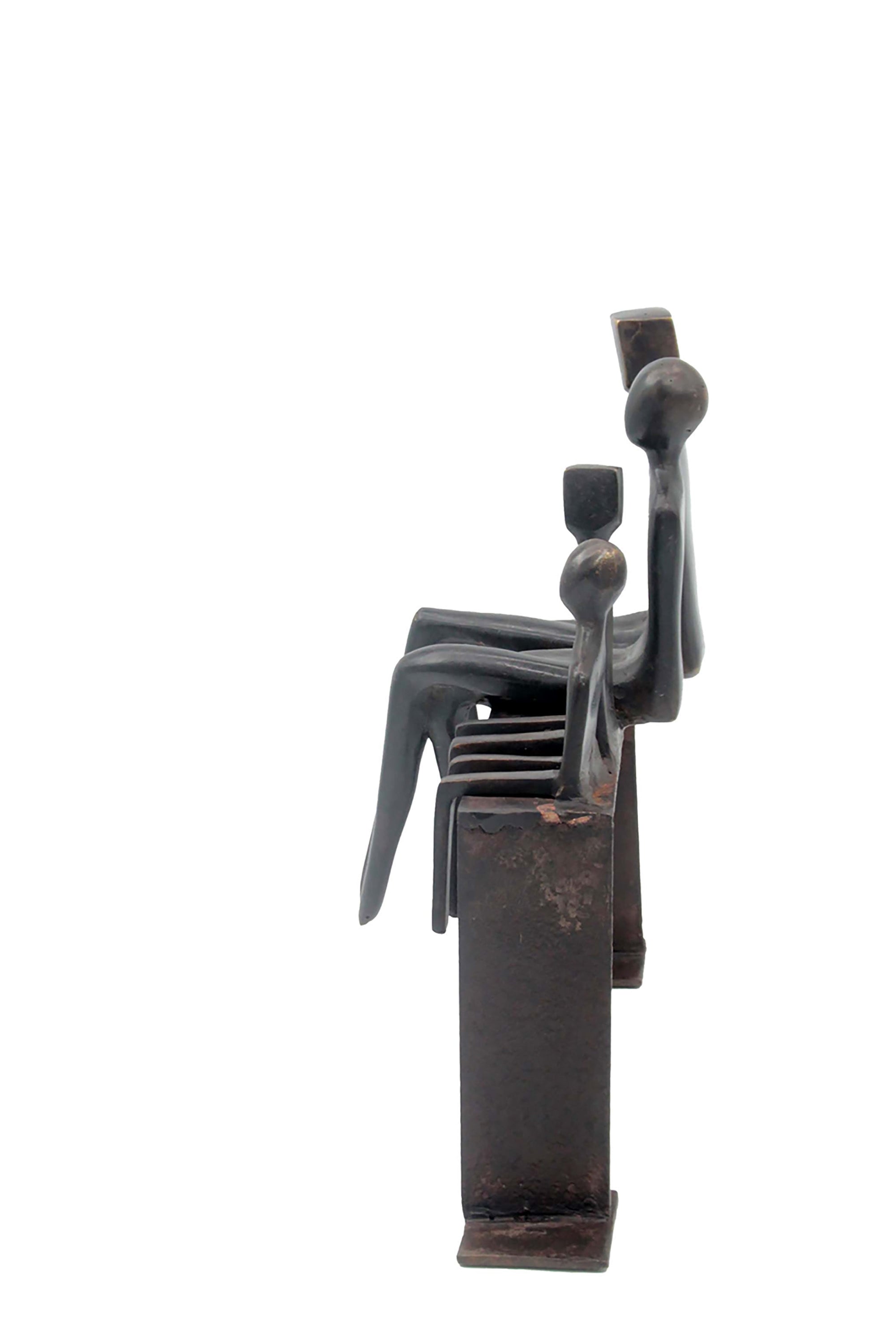 Bronze famille abstraite sur banc 28 cm marron n°2 Bronzes d'Afrique