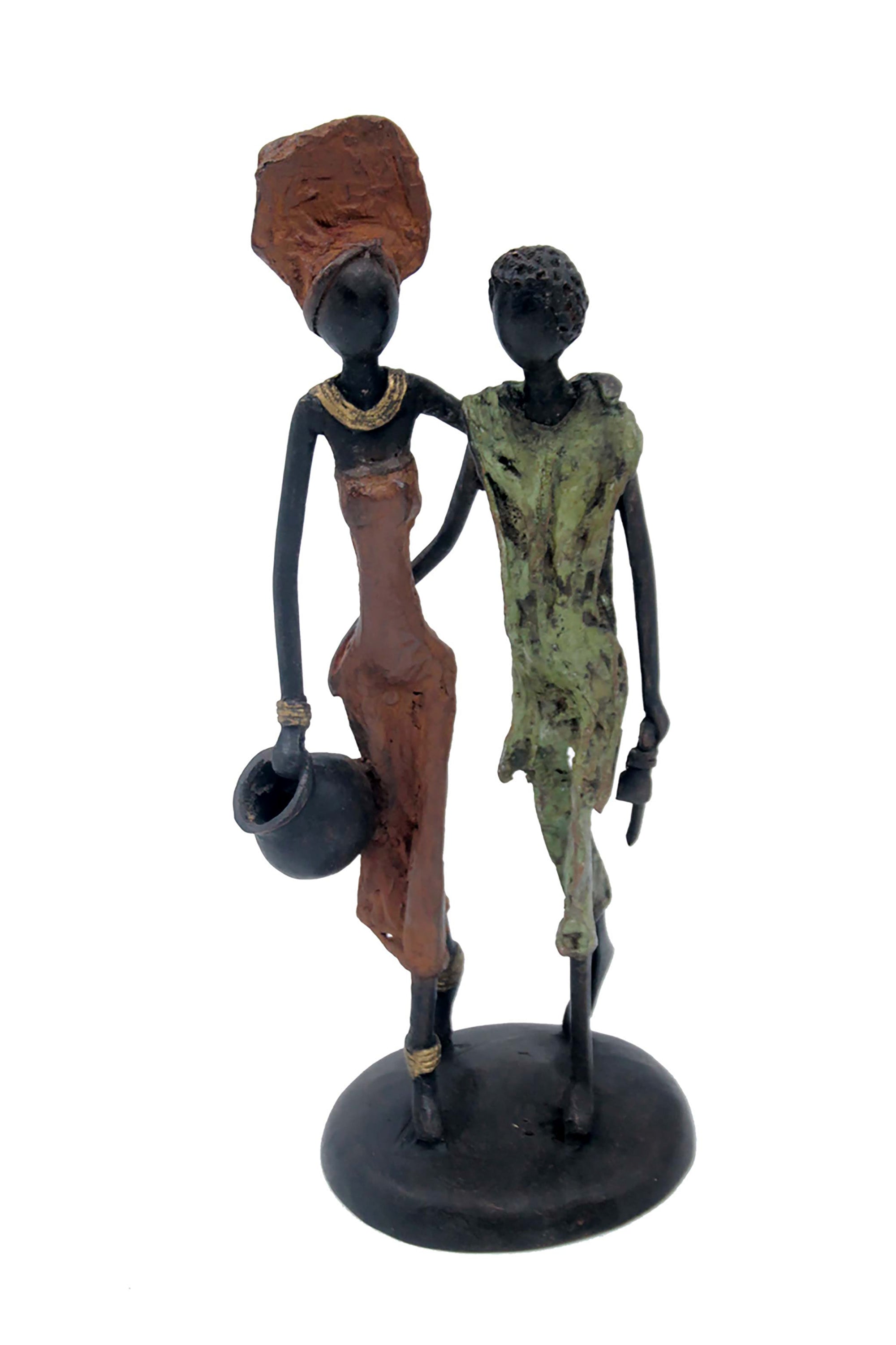 Bronze couple 25 cm marron et vert n°11 Bronzes d'Afrique