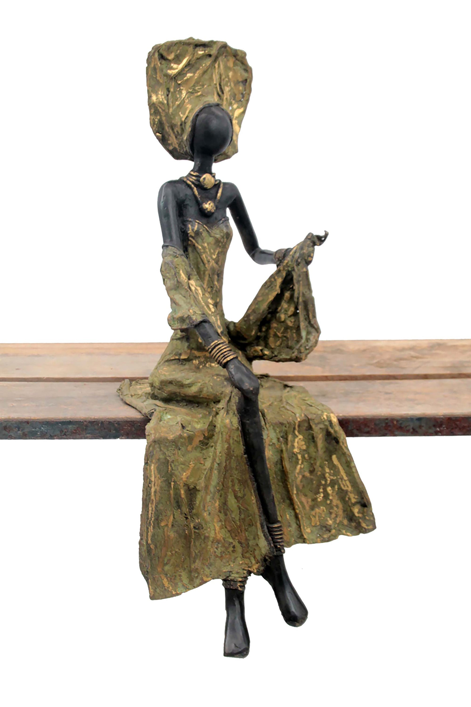 Bronze assis 40 cm vert n°4 Bronzes d'Afrique