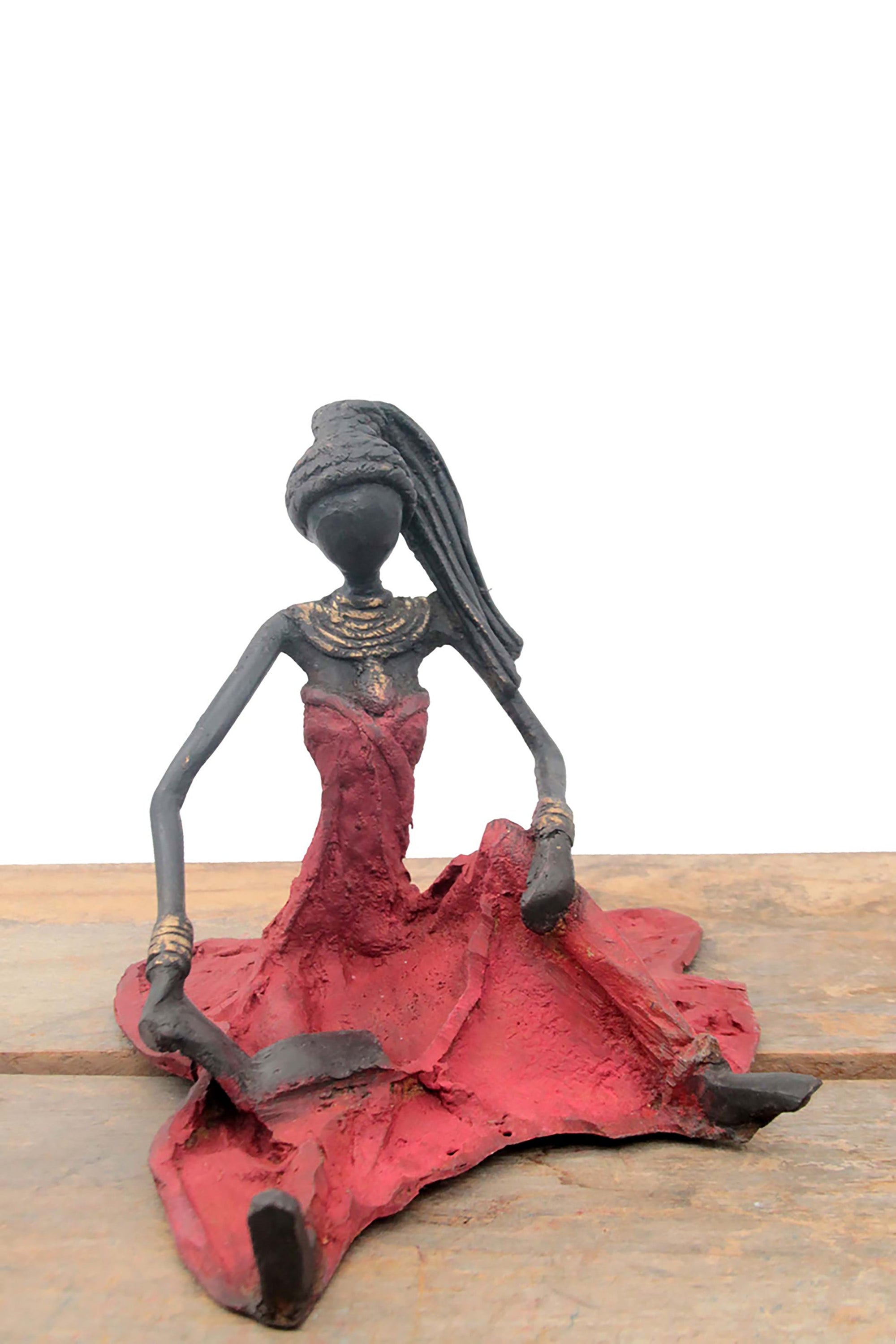 Bronze assis au sol 25 cm rouge n°5 Bronzes d'Afrique
