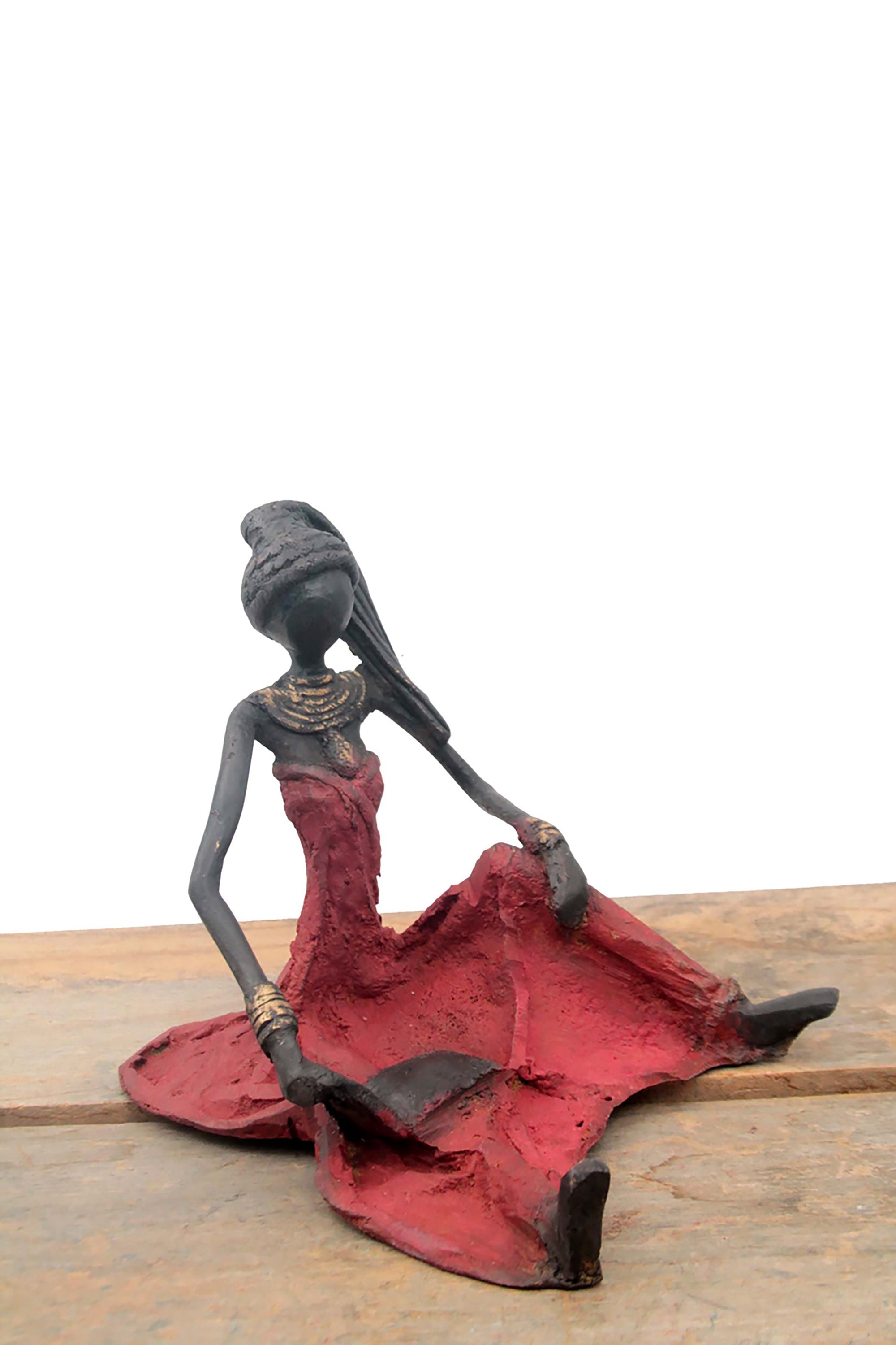 Bronze assis au sol 25 cm rouge n°5 Bronzes d'Afrique