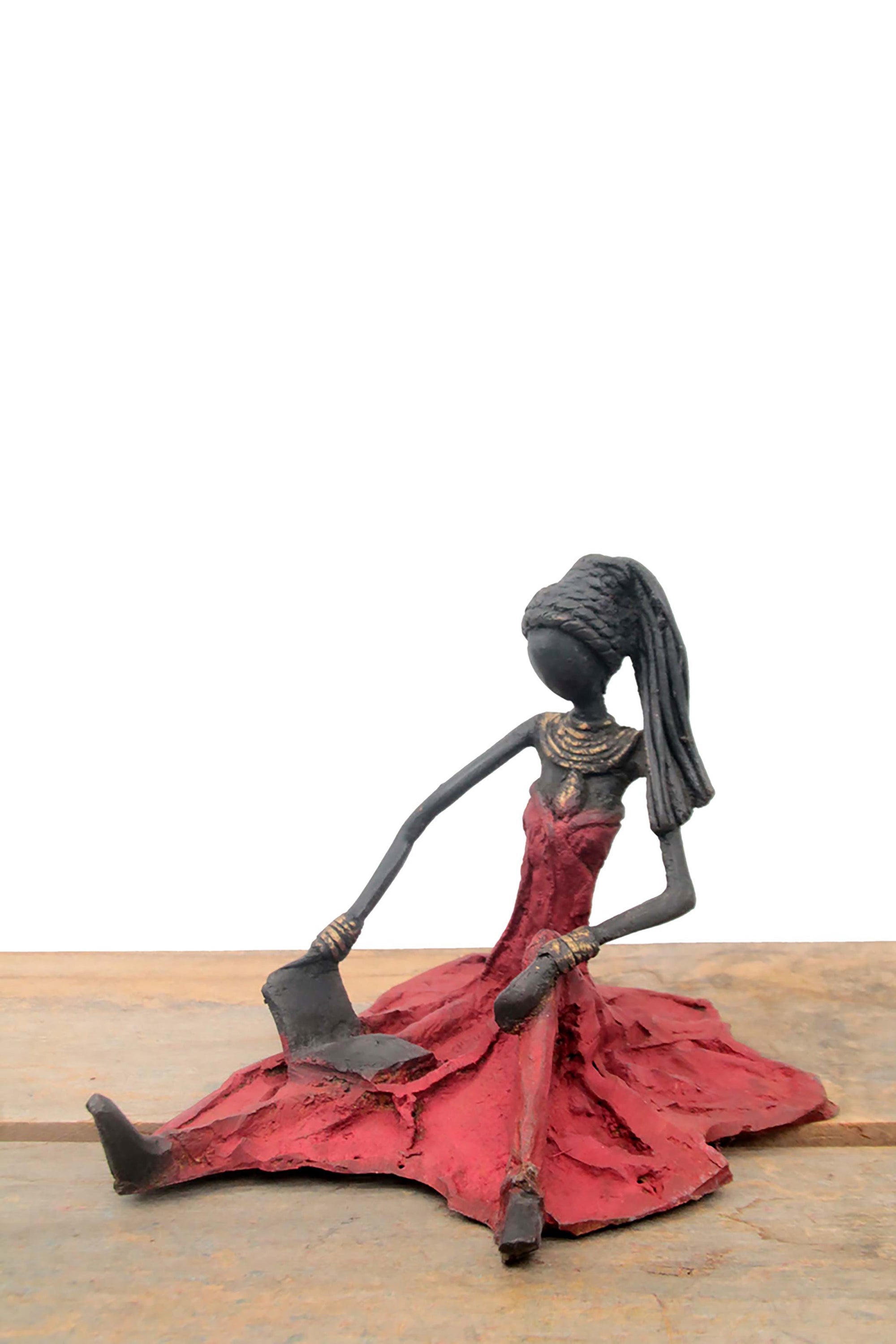 Bronze assis au sol 25 cm rouge n°5 Bronzes d'Afrique