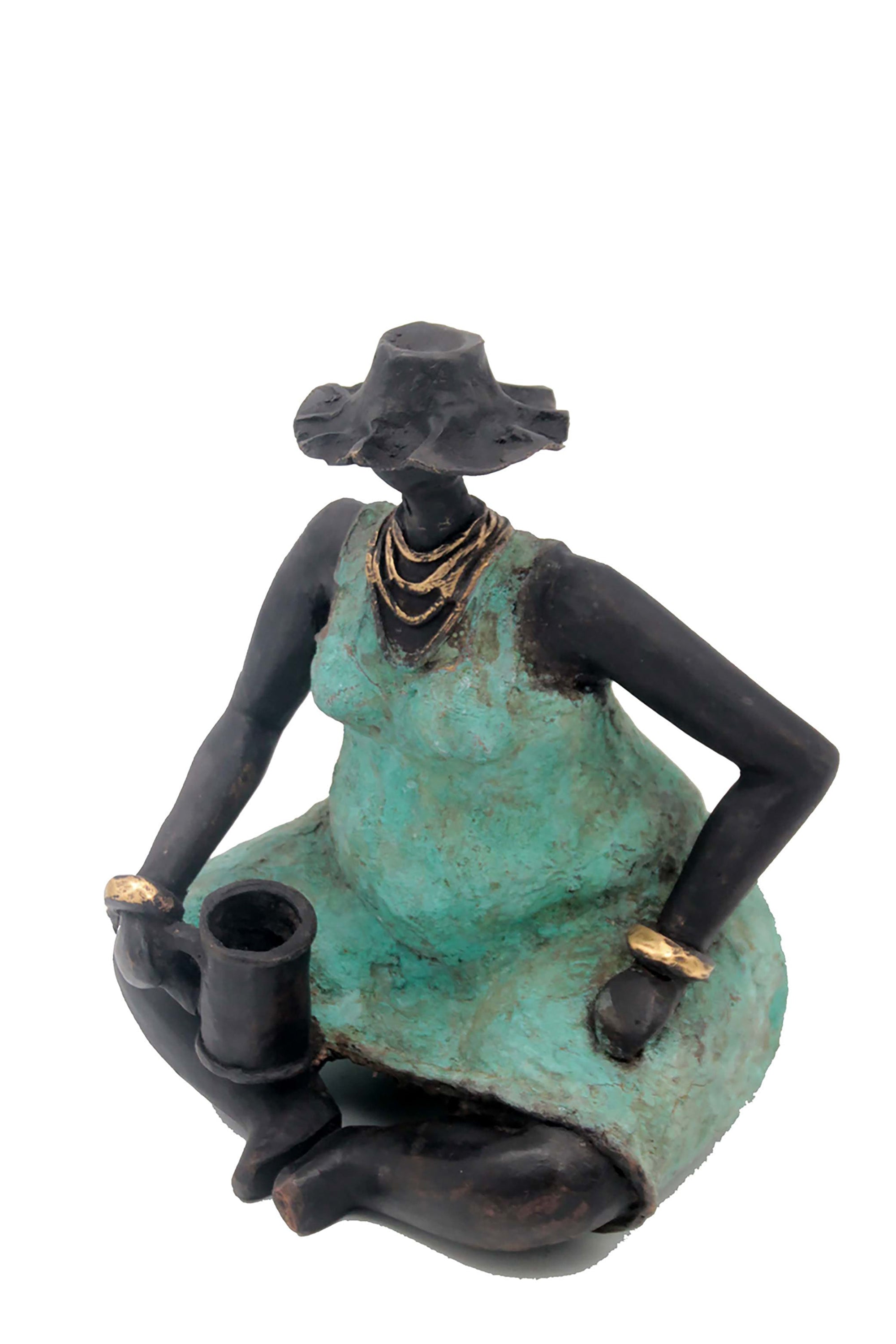 Bronze Big Mama 25 cm turquoise n°2 Bronzes d'Afrique