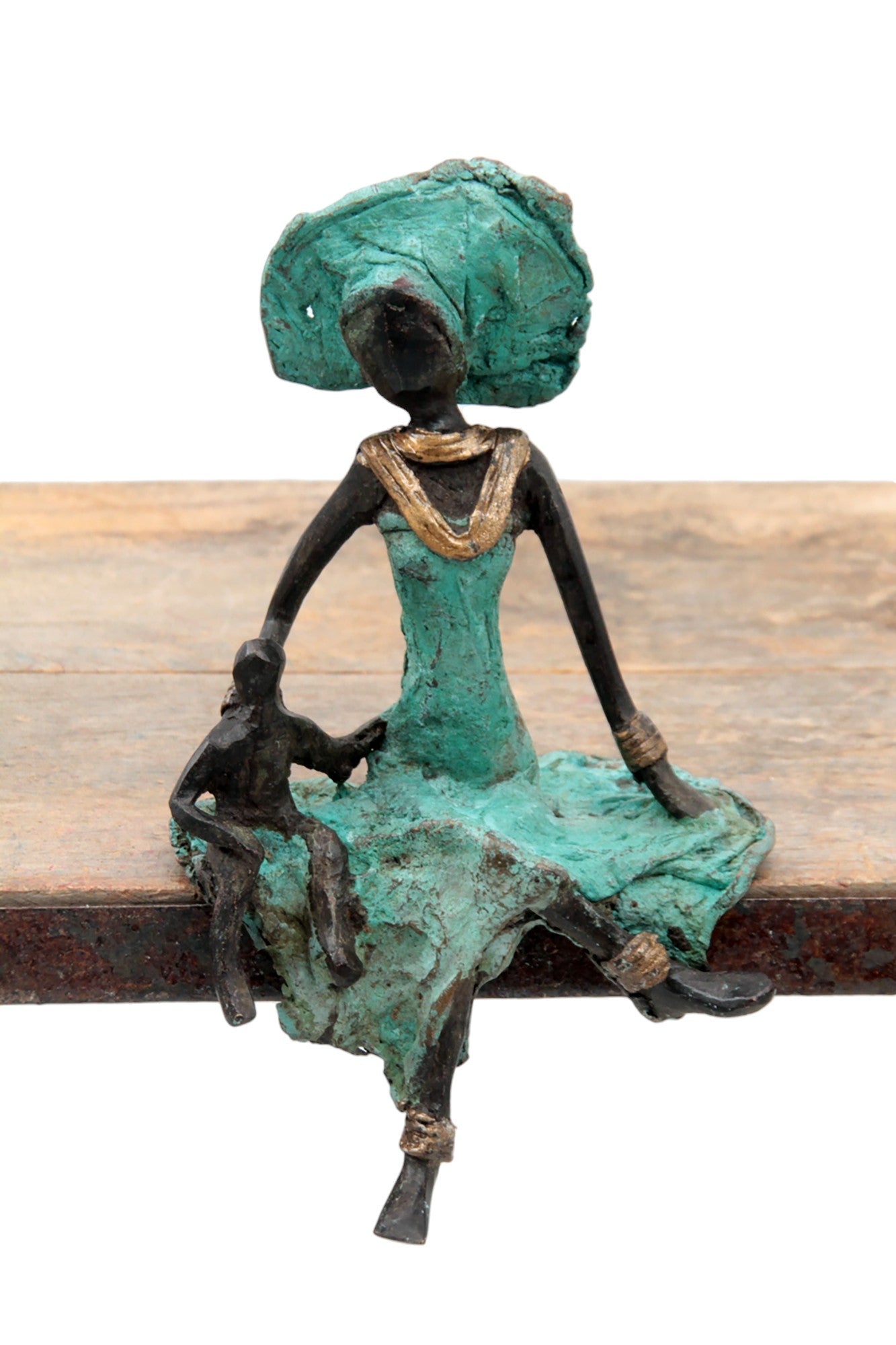 Bronze assis 15 cm turquoise n°5